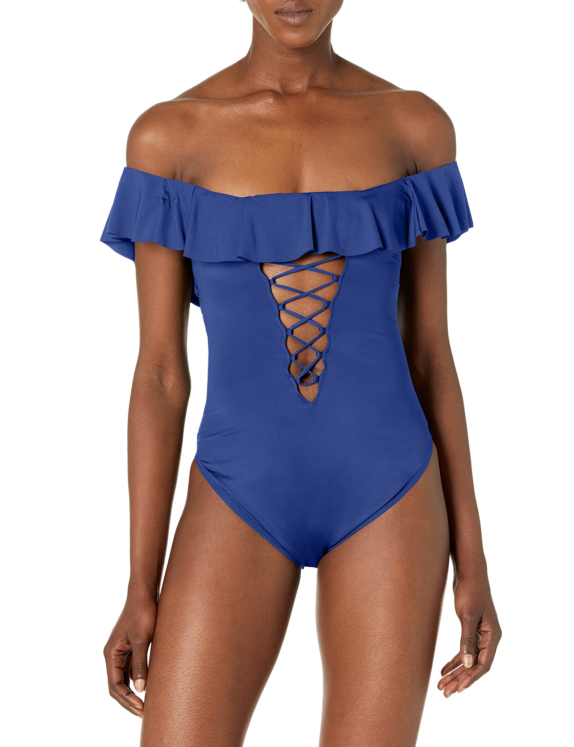 La Blanca Women's One Piece Swimsuit - Off Shoulder Ruffle Bathing Suit for Beach Vacation & Pool Party | Island Goddess Swimwear for Summer
