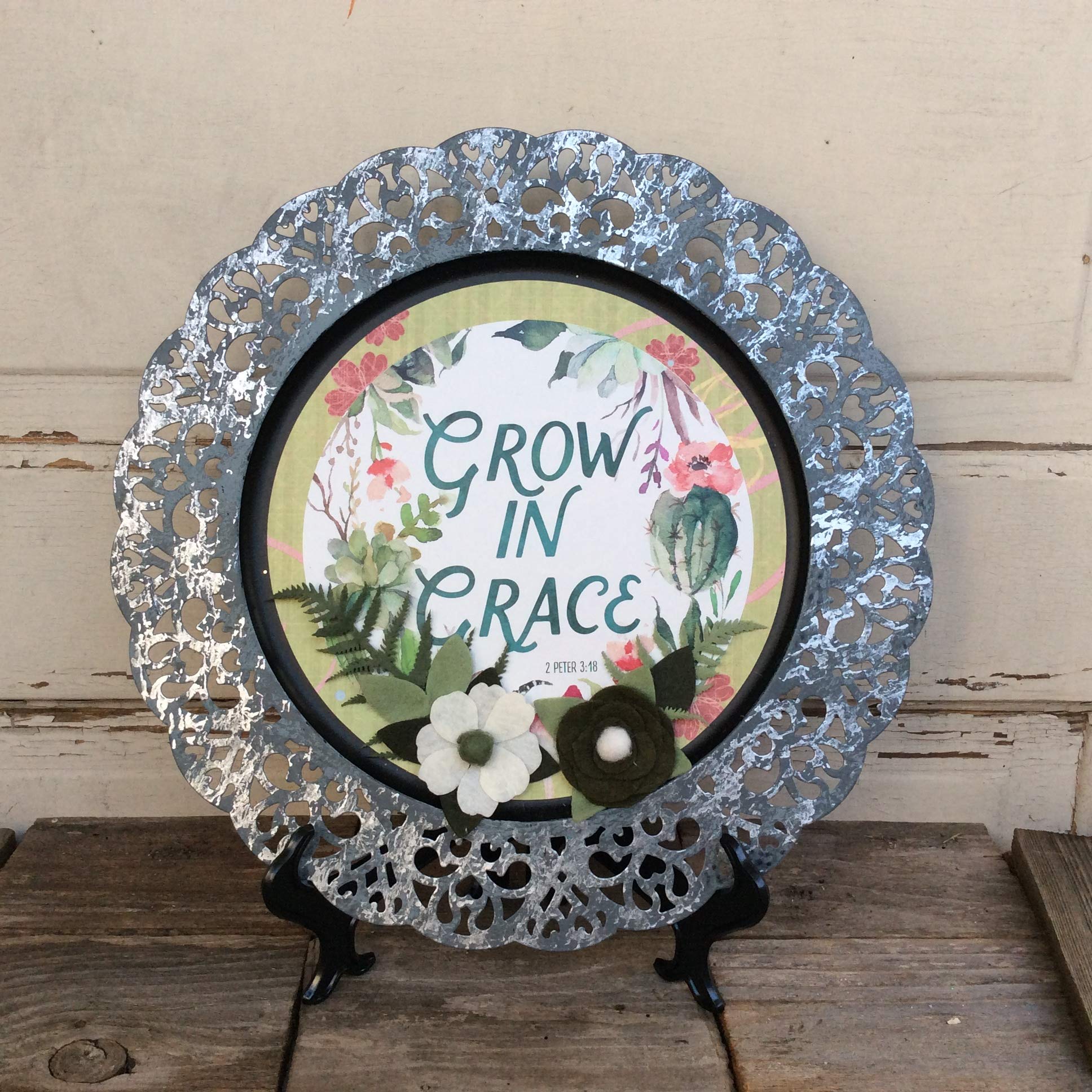 AGD Home Decor - Elegant Grow In Grace Greenery Metal Charger Plate for Wedding, Party & Holiday Table Settings | Rustic Farmhouse Dinnerware Decor