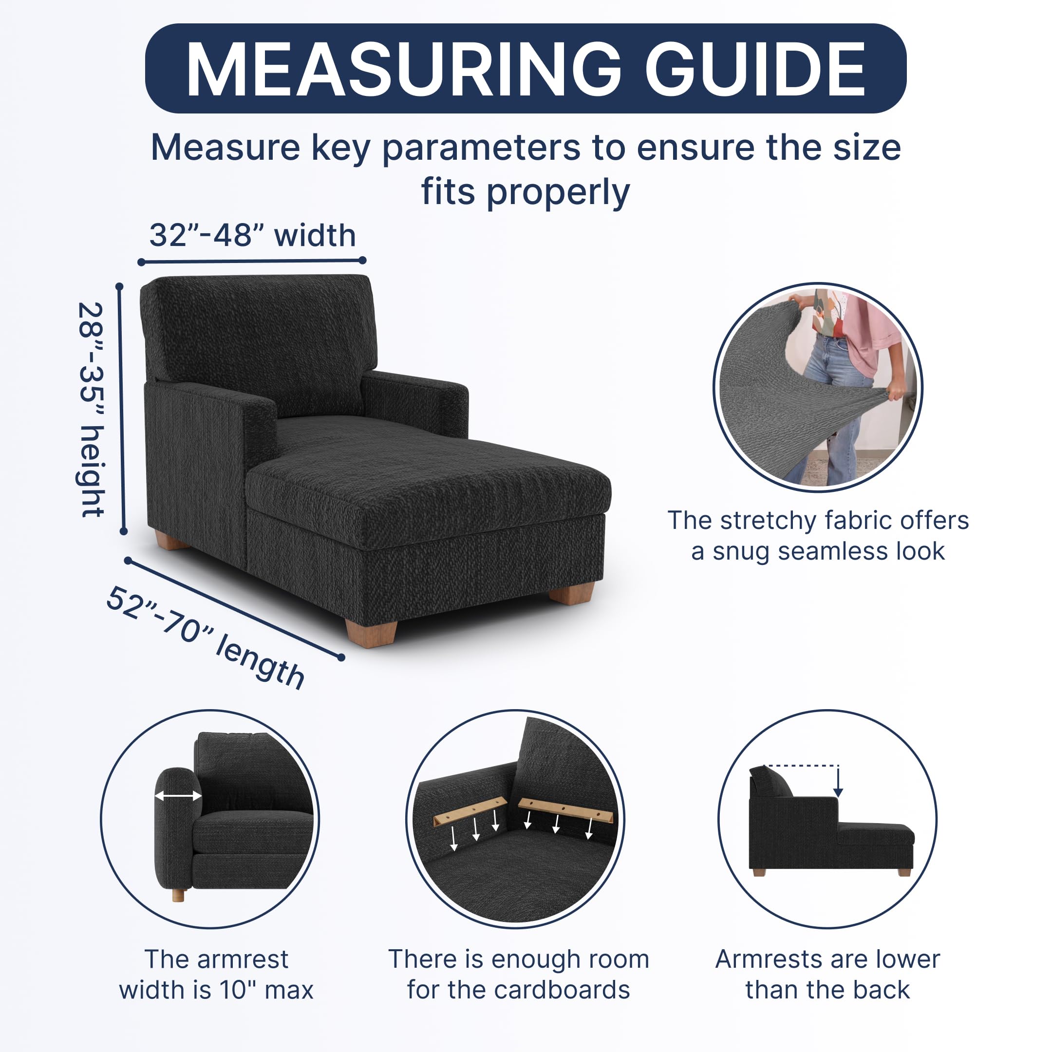 Chaise Lounge Cover - Soft Polyester Stretch Slipcover for Sofa & Chair - 1-Piece Form Fit Furniture Protector - Microfiber Collection in Dark Brown - Perfect for Living Room, Patio, and Outdoor Furniture Protection