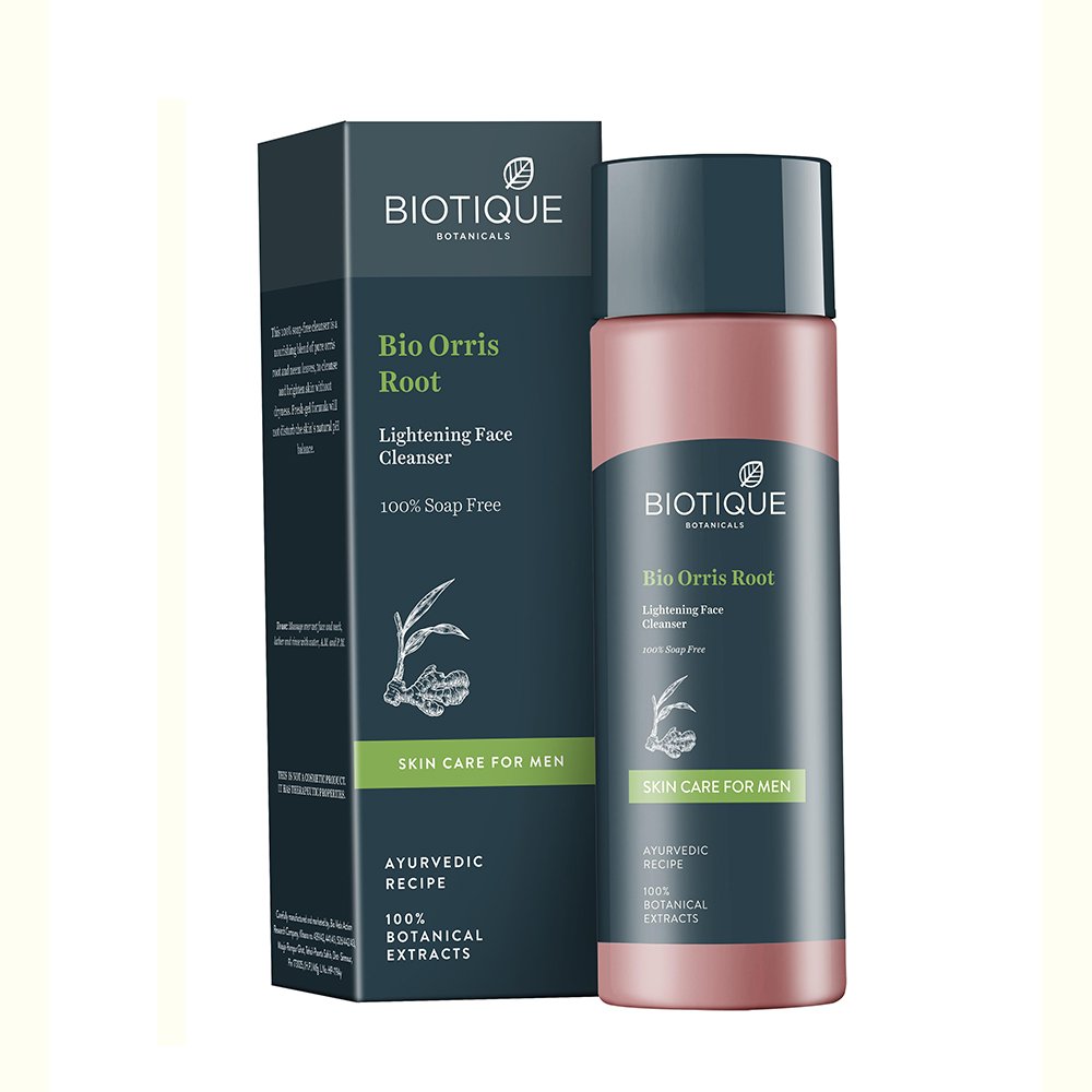 Biotique Bio Apricot Refreshing Body Wash 190ml & Bio Orris Root Brightening Face Cleanser for Men - 100% Soap Free, 120ml - Hydrating & Gentle Skincare for Daily Use - Perfect for Morning & Night Routine