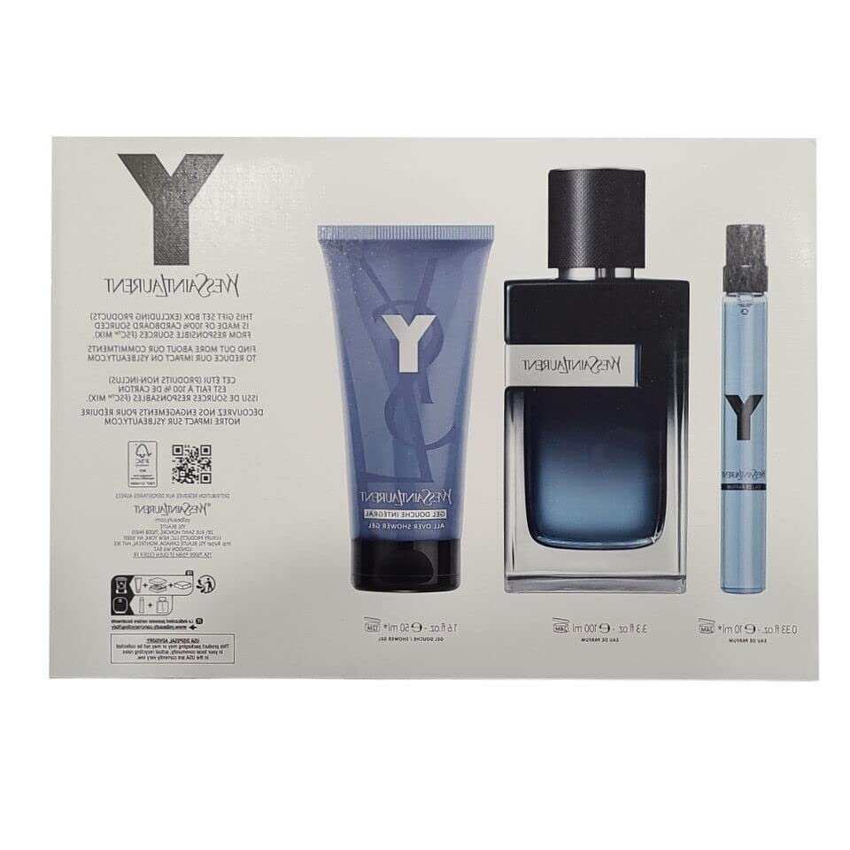 Yves Saint Laurent Y Eau de Parfum Gift Set for Men - Luxury Cologne & After Shave Balm Trio | Perfect for Date Night, Gifts & Special Occasions