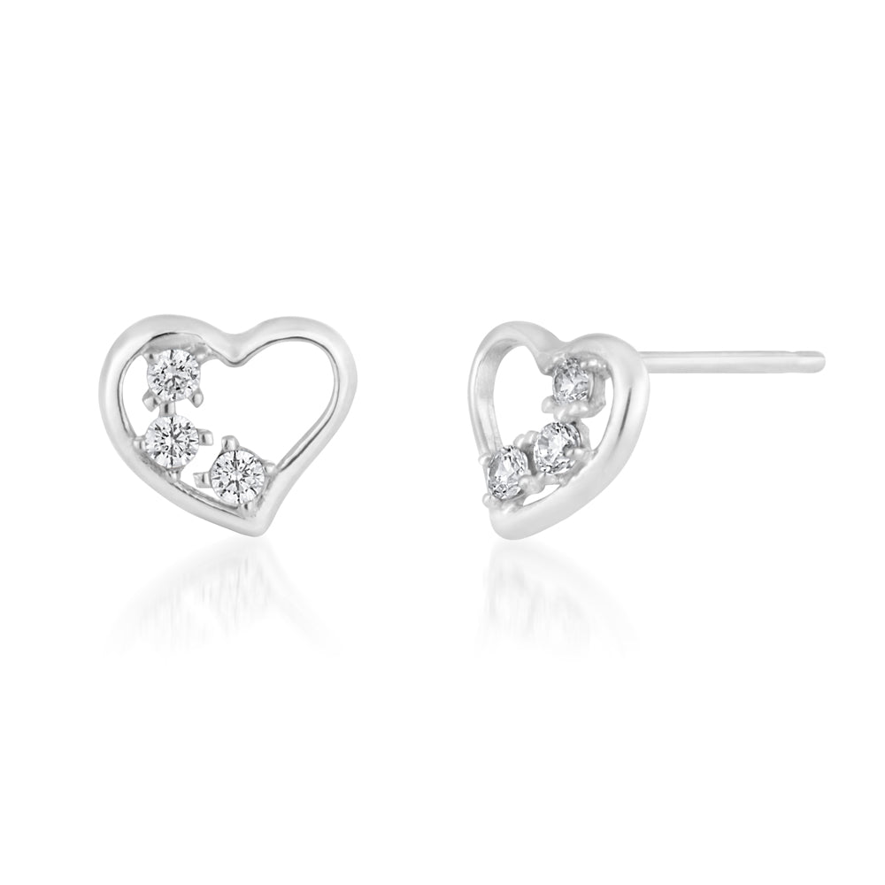 9ct White Gold Zirconia Heart Shape Stud Earrings for Women - Valentine's Day Gift, Anniversary Present, Romantic Jewelry for Her - Perfect for Date Nights, Weddings & Special Occasions