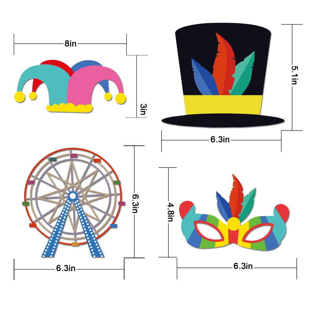 Circus Carnival Birthday Photo Booth Props Kit - 24Pcs Fun Party Favors for Birthday, Bachelorette & Baby Shower - Wooden Stick Dress-up Accessories for Carnival Themed Events & Social Media Photos