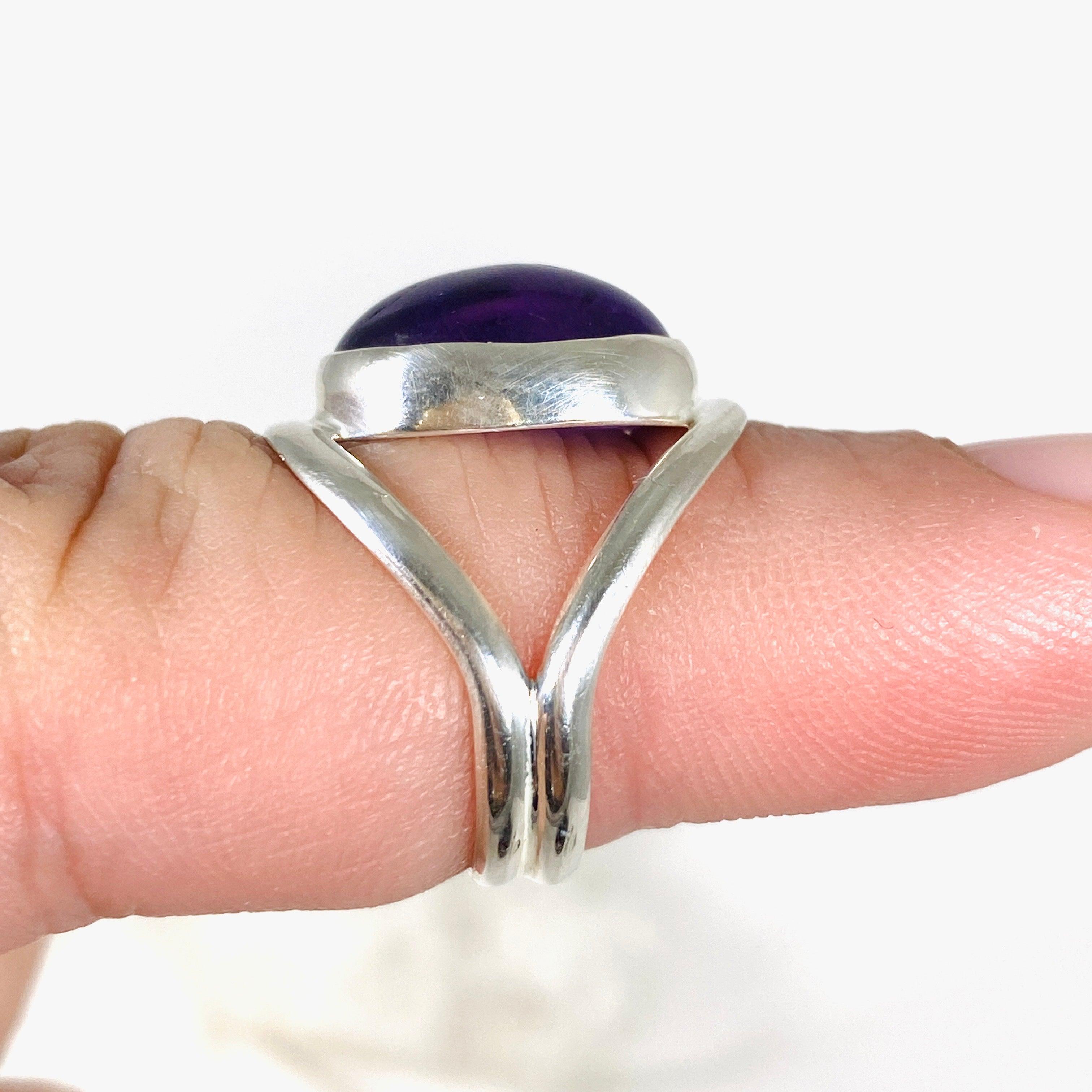 Amethyst Oval Split Band Ring Size 6 - KRGJ2973 | Elegant Purple Gemstone Jewelry for Women, Perfect for Weddings, Parties & Special Occasions