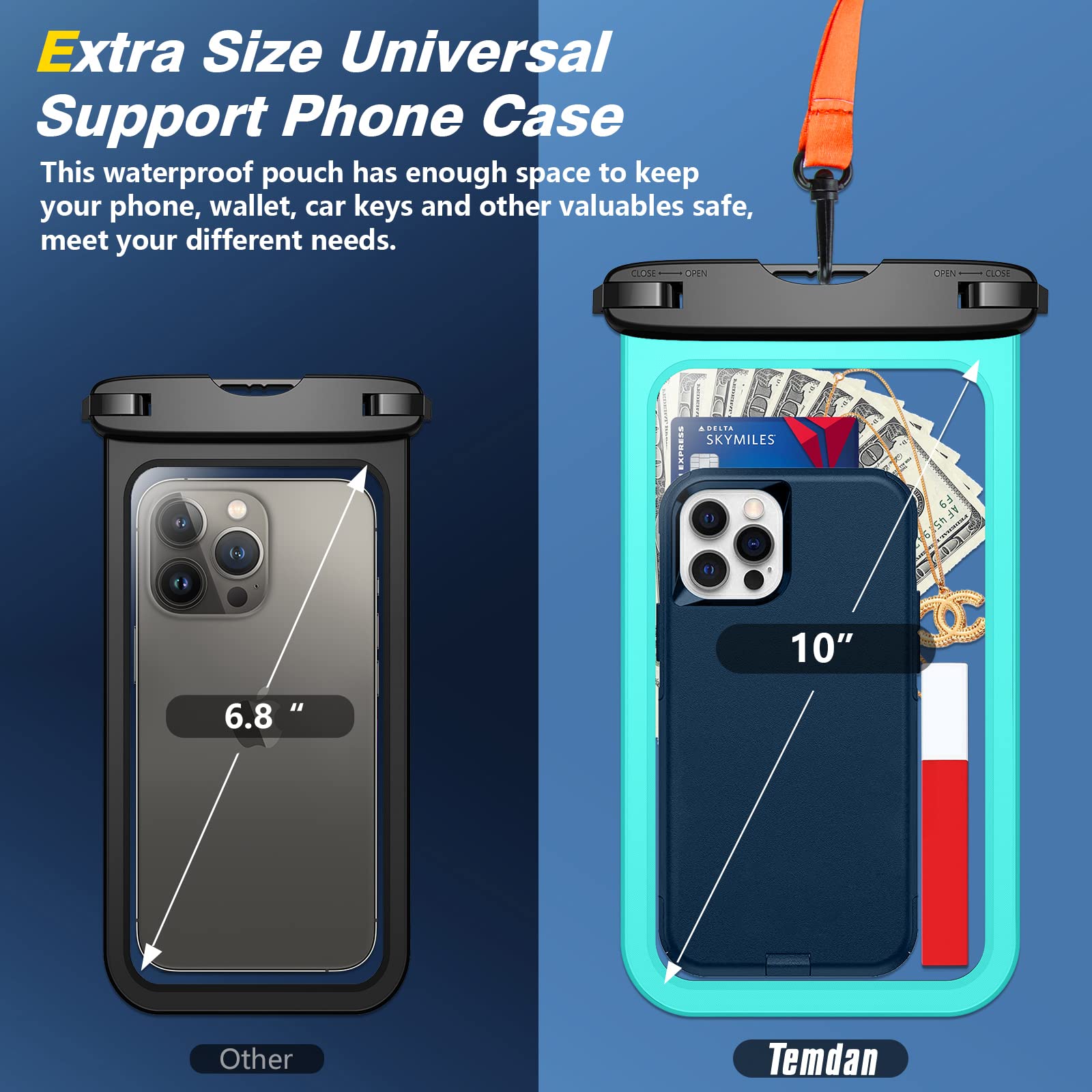 2 Pack Waterproof Phone Pouch for iPhone 16 Pro Max/15/14/13 & Galaxy S25 Ultra/S24/S23 - IPX8 Certified Universal Dry Bag with Lanyard (Up to 10