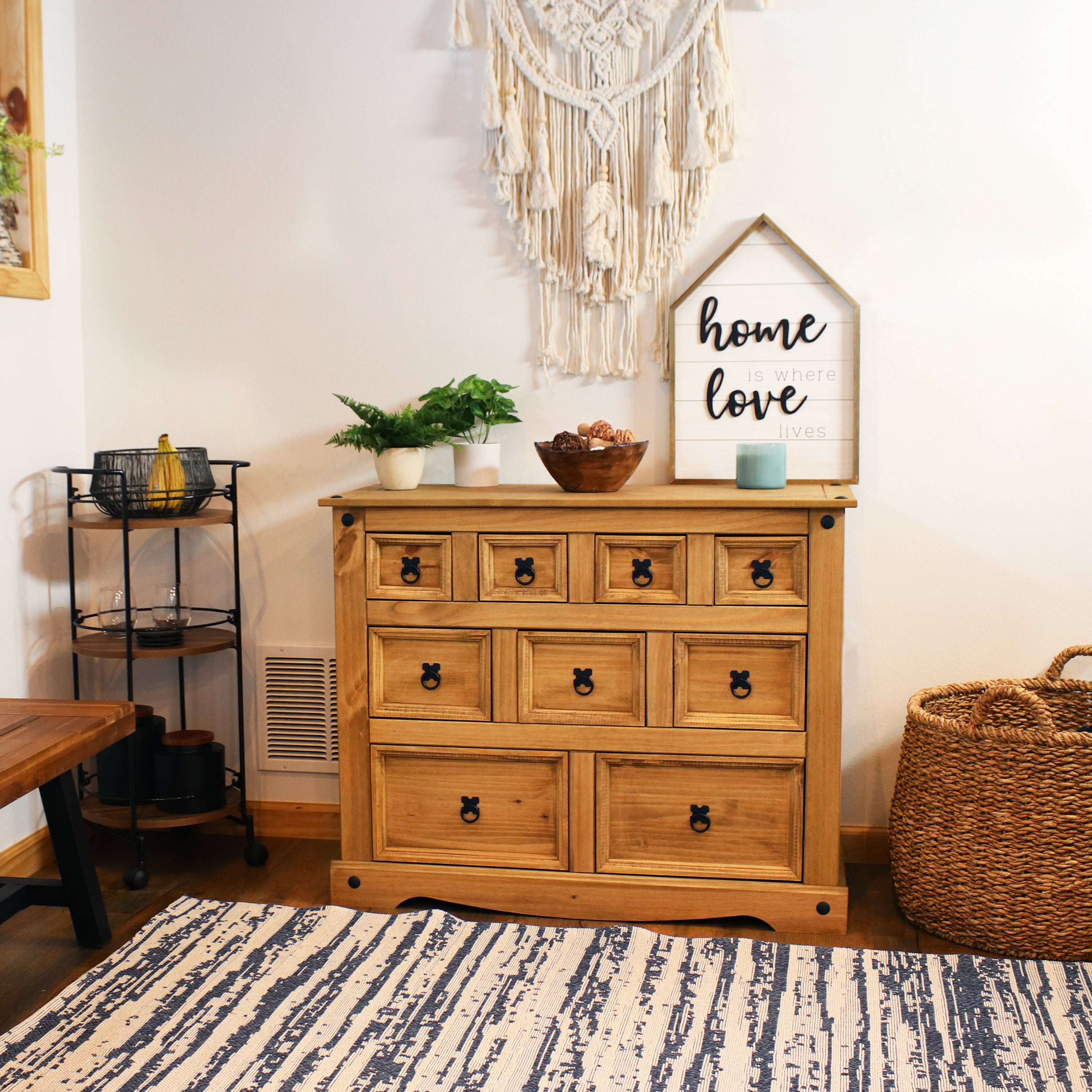 Sunnydaze 9-Drawer Rustic Wooden Dresser - Light Brown Finish, 39.75