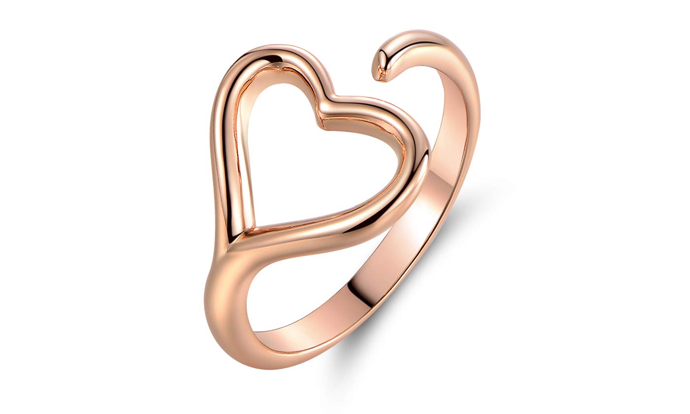SGS International 14K Rose Gold Plated Heart Ring for Women - Size 9, Dainty Minimalist Jewelry Gift for Valentine's Day, Anniversary or Birthday