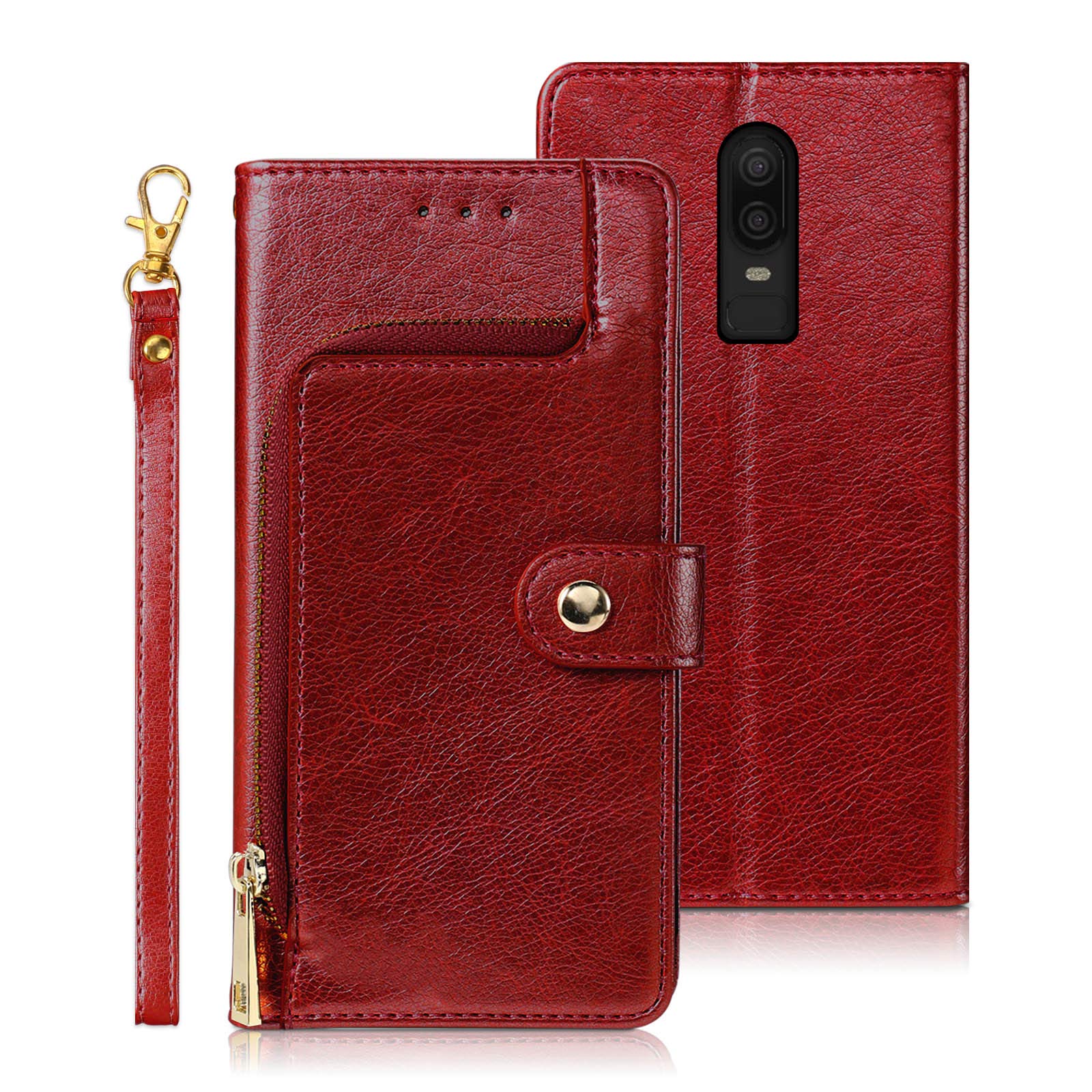 OnePlus 6 Phone Case Wallet Cover - Premium PU Leather Flip Case with Magnetic Closure, Card Slots & Wrist Strap | Shockproof Protection for OnePlus 6 | Perfect for Business, Travel & Everyday Use