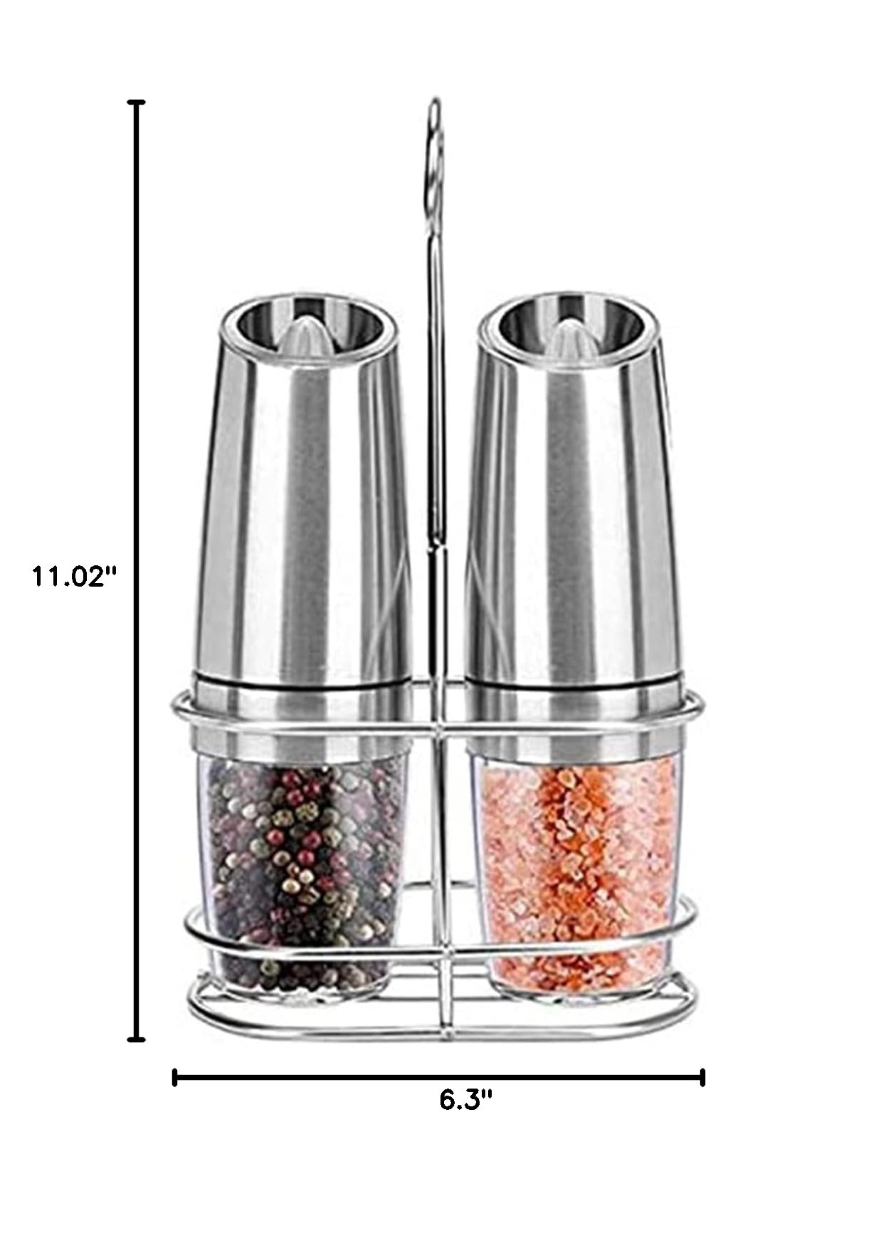 Premium Electric Salt and Pepper Grinder Set - Battery Operated Stainless Steel Mills with Adjustable Coarseness - Tall Power Shakers with Stand for Kitchen & Dining - Perfect for Cooking, BBQ, and Table Seasoning