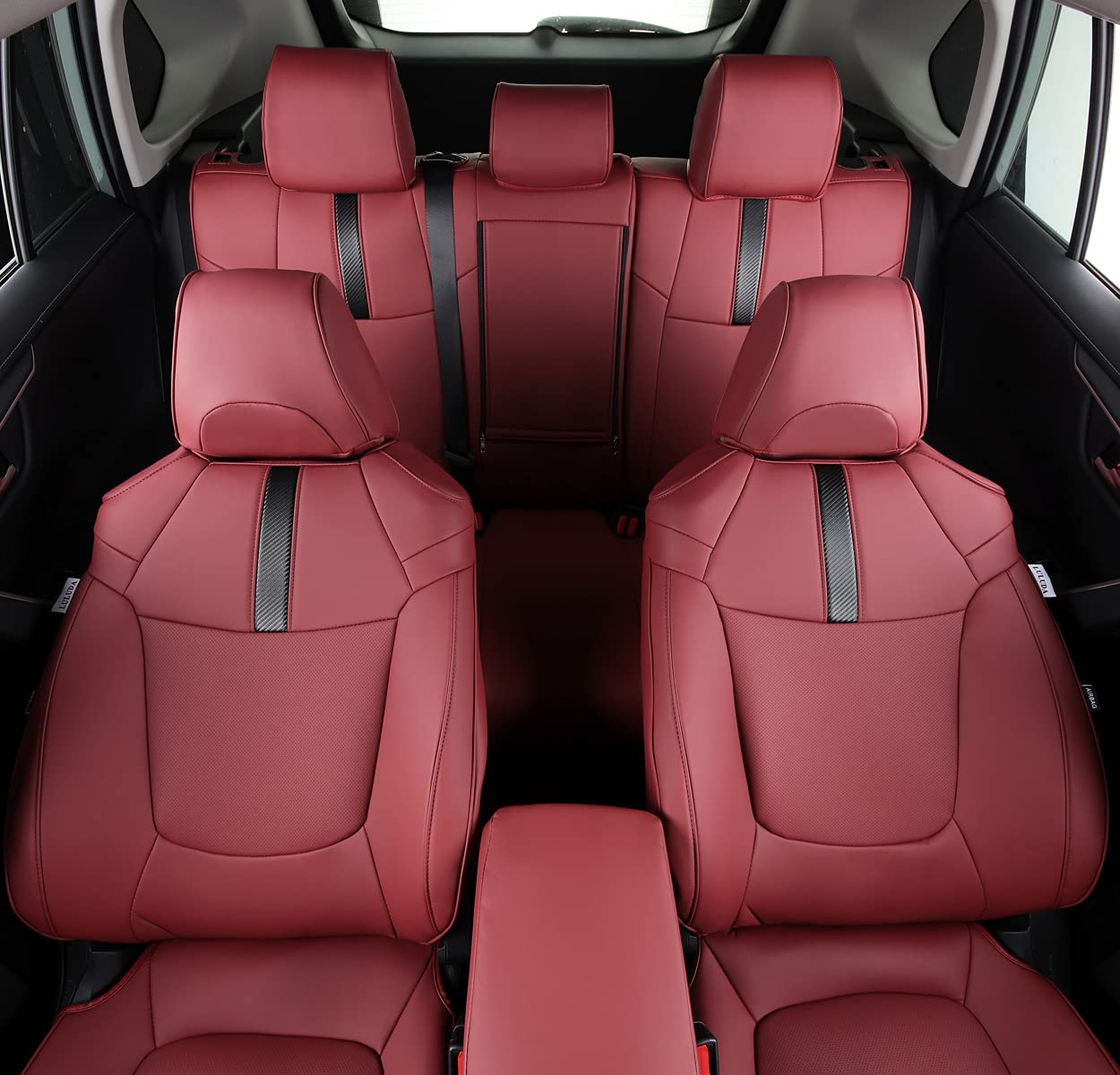 Premium Custom Fit Toyota RAV4 Seat Covers Full Set - Waterproof Faux Leather (Wine Red) for 2019-2025 RAV4 LE/XLE/Limited/Hybrid Models - Perfect for Road Trips, Daily Commutes & Pet Protection