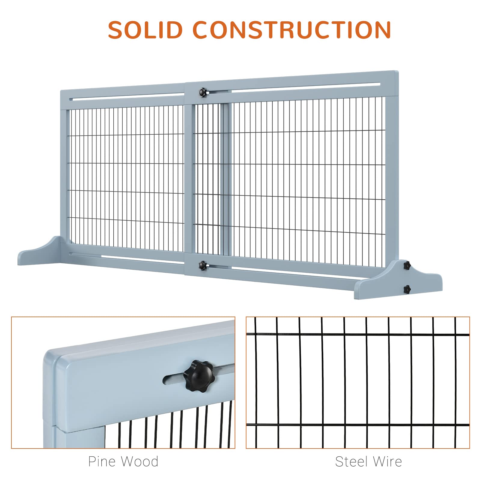 **PawHut 72-Inch Extra Wide Freestanding Pet Gate - Adjustable Length Dog & Cat Barrier for Doorways, Hallways, Stairs - Durable Gray Indoor Safety Gate for Home, Puppies, and Small Pets**    *(Perfect for blocking off doorways, hallways, or stairs to keep pets safe while allowing easy human access.)*
