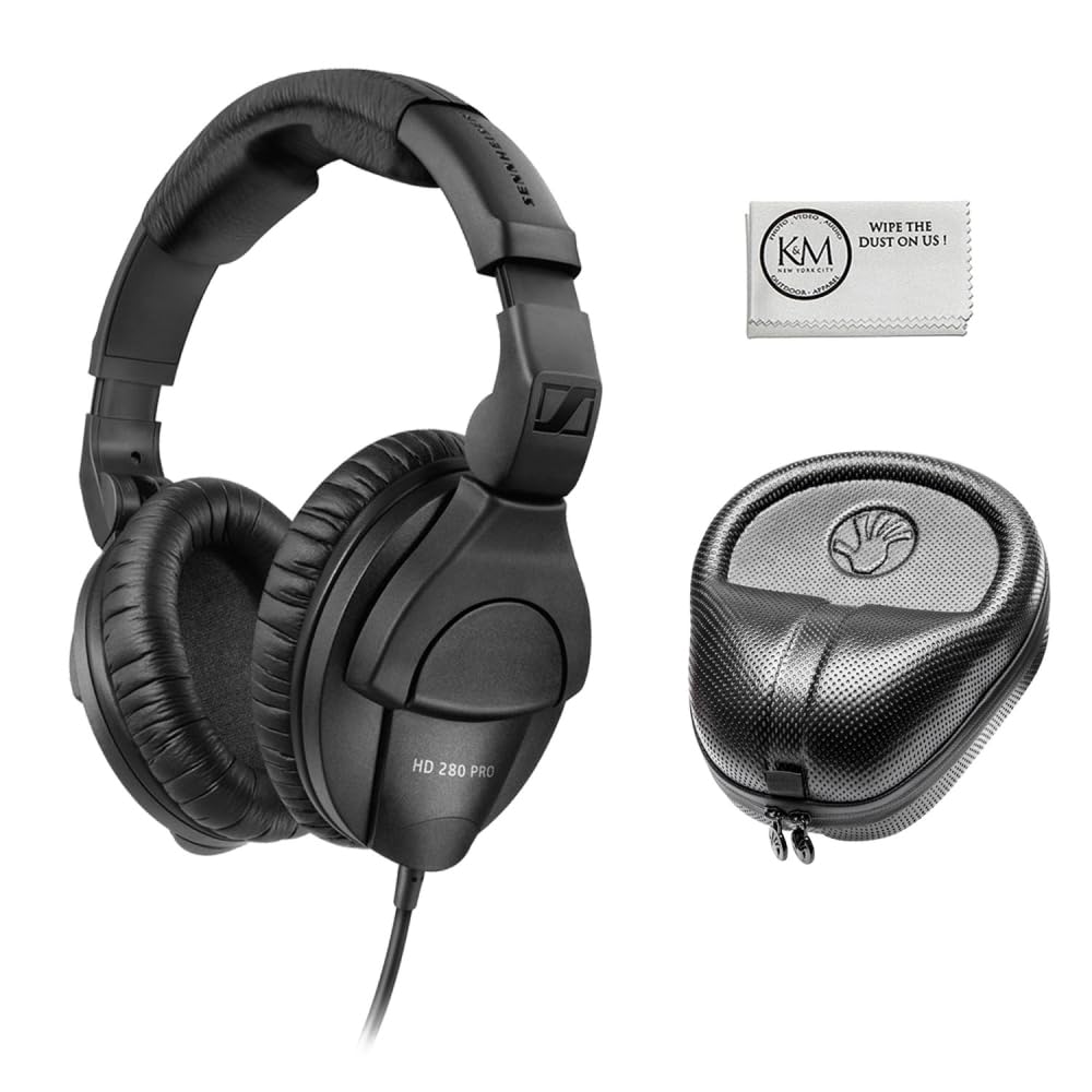 Sennheiser HD 280 Pro Closed-Back Studio Monitor Headphones with Carrying Case & Cleaning Cloth - Professional Audio Monitoring, DJing, Podcasting & Home Recording