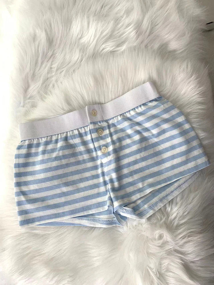 Vintage Low Waist Women's Casual Soft Cotton Shorts with Front Buttons - Summer Chic Bottoms for Beach, Travel & Everyday Wear
