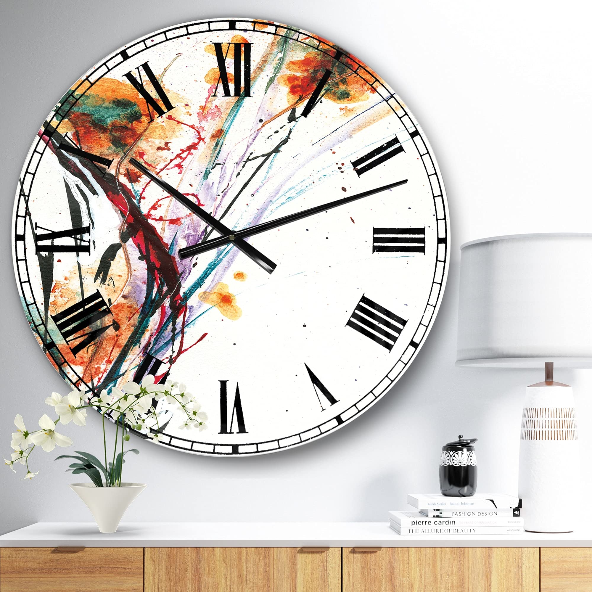 Abstract Orange Flowers Large Wall Clock - 23