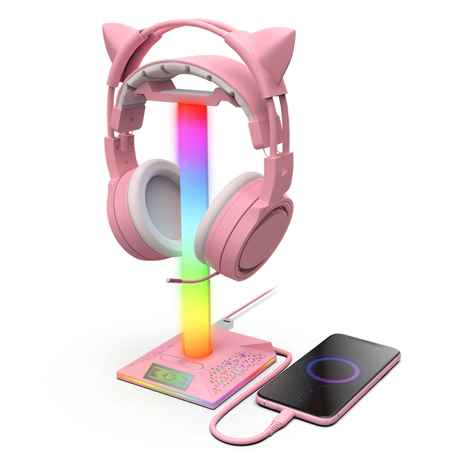 RGB Gaming Headset Stand with 10 Lighting Modes | USB Charging Headphone Holder | Professional Cool LED Display for Gaming Setup & Desk Organization | Perfect for Gamers & Streamers