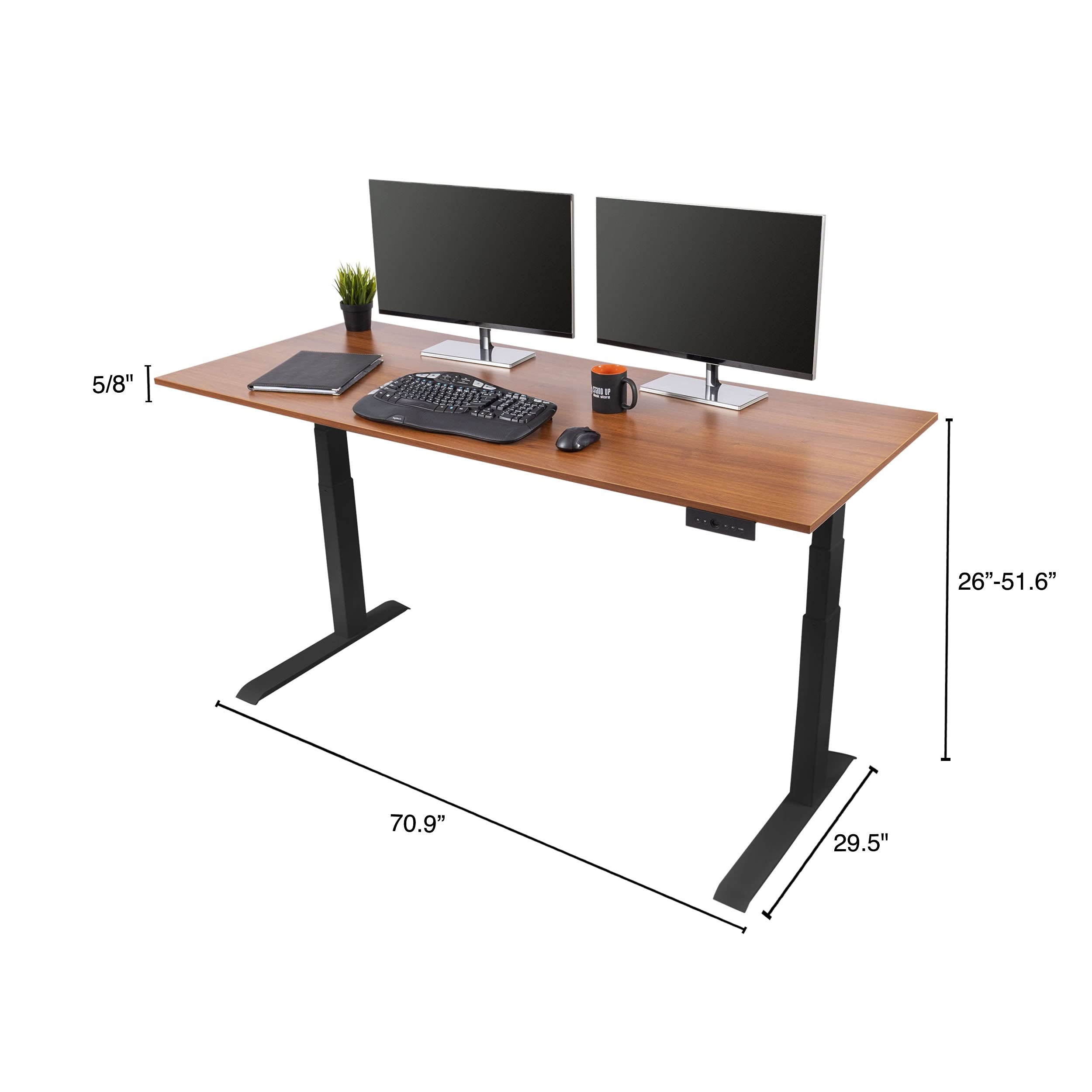 Electric Adjustable Height Standing Desk with Programmable Memory - Black Frame & Teak Top, 72