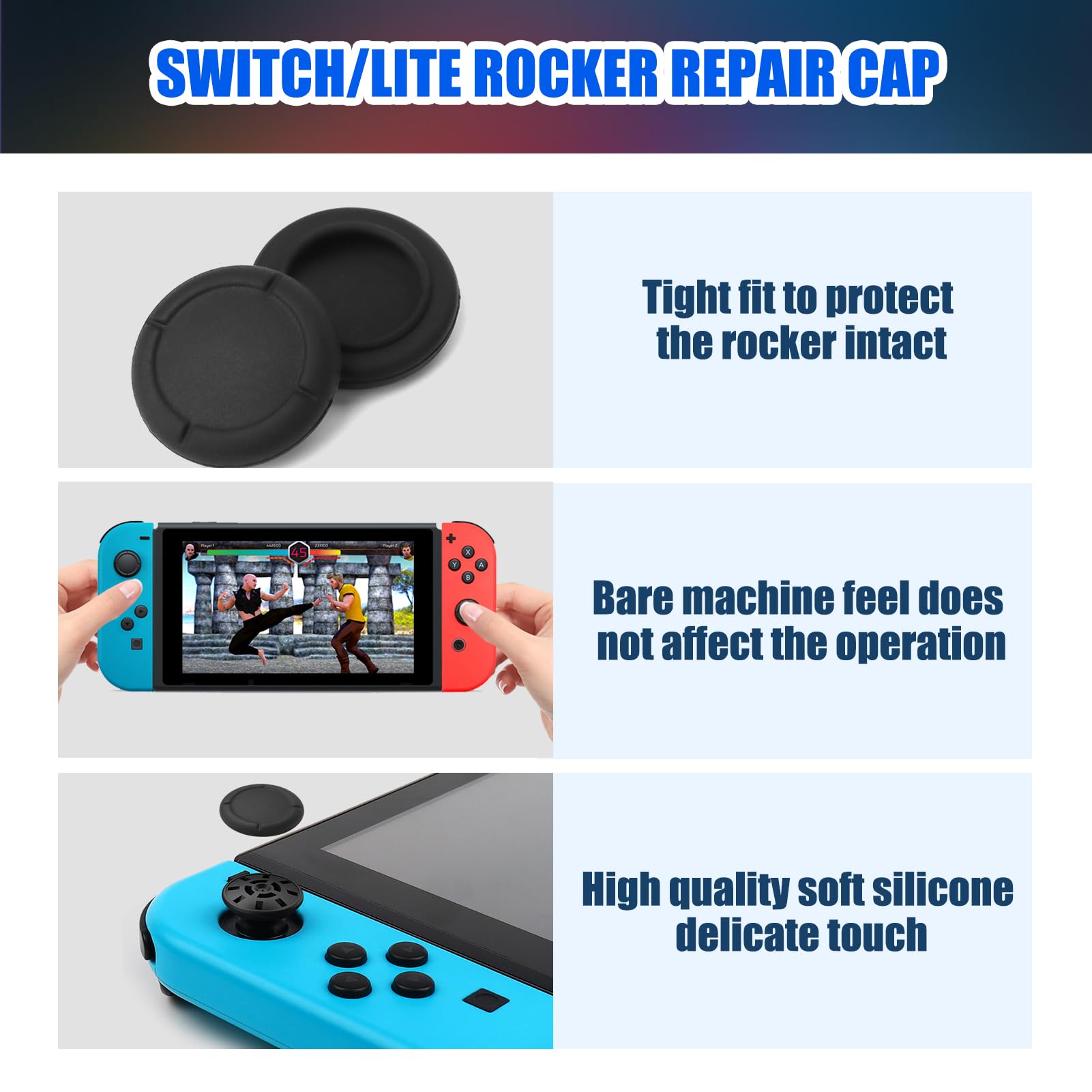 2 Pack Analog Silicone Thumb Grip Covers for Nintendo Switch Joy-Con - Replacement Joystick Caps Protector for Enhanced Gaming Comfort & Grip - Perfect for Switch, Switch Lite, and OLED Models