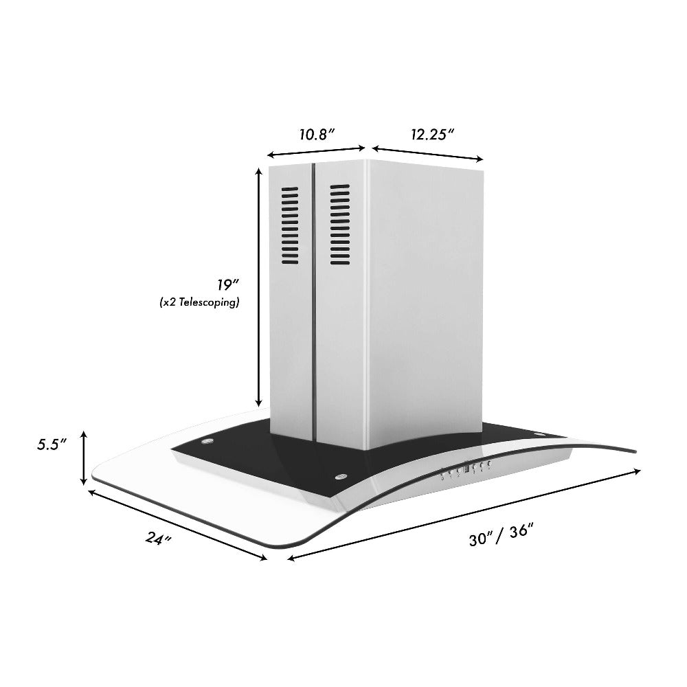ZLINE GL5i 30-Inch Island Mount Range Hood - Stainless Steel & Glass Design for Modern Kitchens | Powerful Ventilation for Cooking, Grilling & Baking