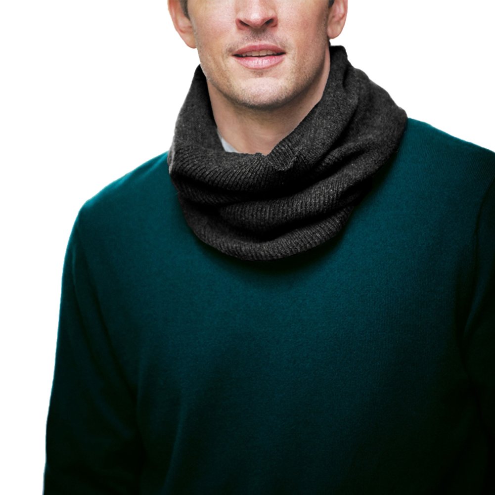 Parisbonbon Men's 100% Cashmere Ribbed Neck Warmer - Black & Gray One Size - Winter Scarf for Outdoor Activities & Cold Weather Protection