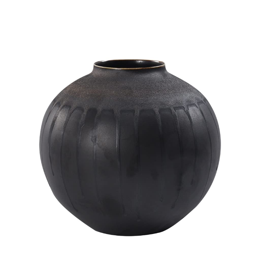UNNS Retro Ceramic Vase - Black Decorative Flower Vase for Home, Living Room, Hotel & Office Decor - Elegant TV Cabinet & Tabletop Centerpiece (Color: A) - Perfect for Wedding, Housewarming & Interior Design Accents