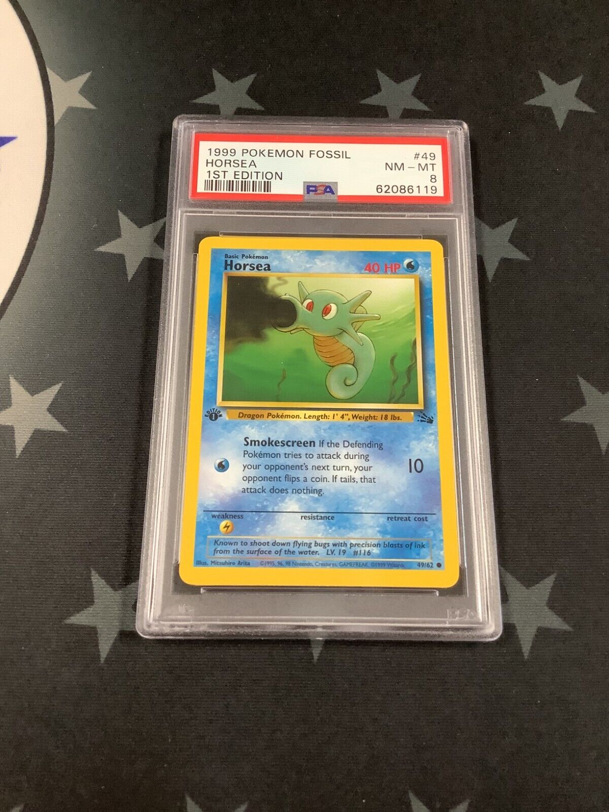 1999 Pokemon Fossil #49 Horsea 1st Edition PSA NM-MT 8 Trading Card - Rare Collectible for Pokemon Fans & Card Game Enthusiasts - Perfect for Gaming, Collecting, and Investment
