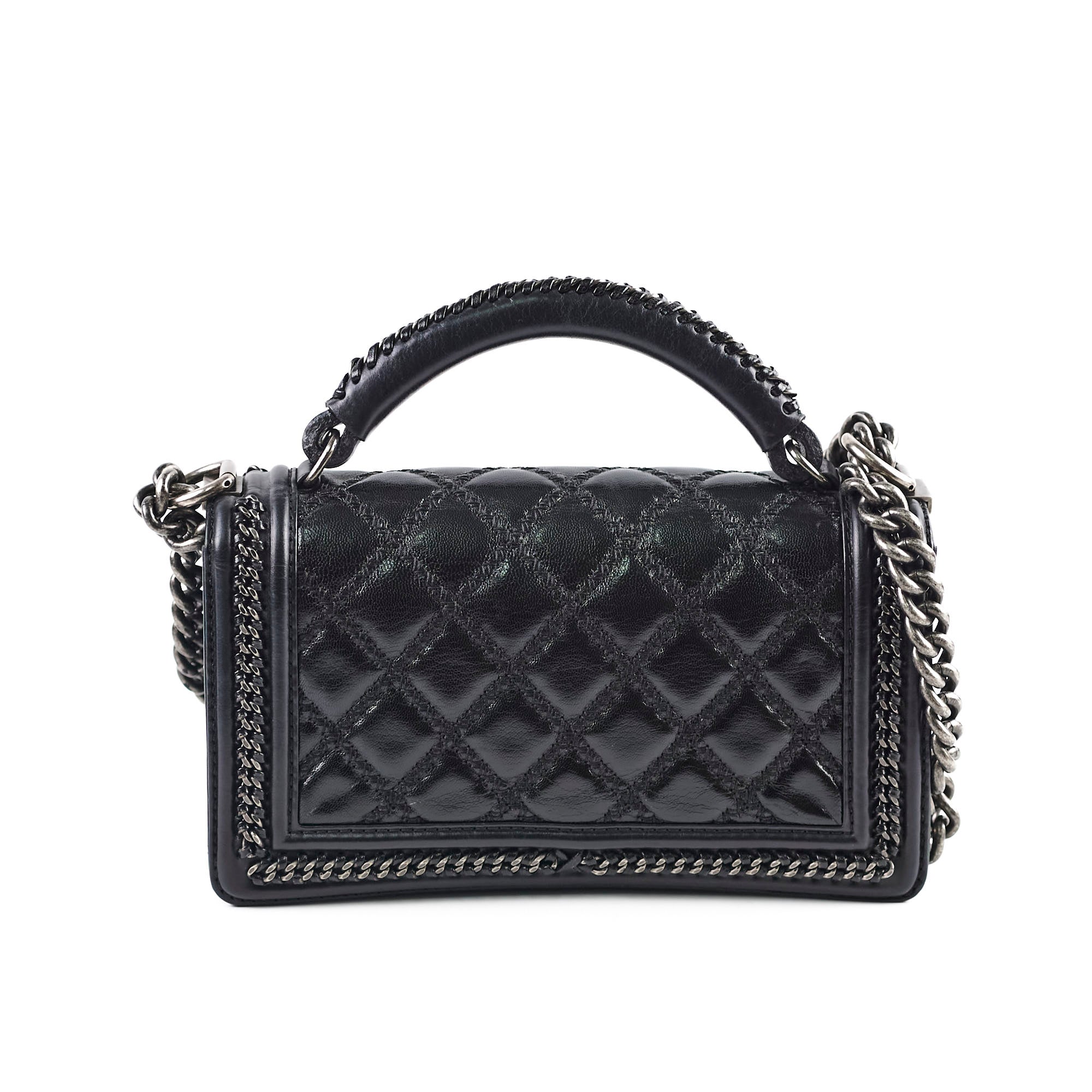 Chanel Black Quilted Calfskin Medium Boy Bag with Top Handle - Series 21 | Luxury Crossbody Purse for Women, Perfect for Date Night & Evening Events
