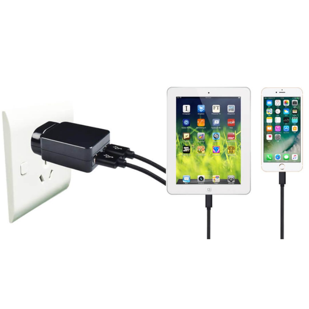 AeroCool Premium Smart 5V 2.4A Fast Dual USB Wall Charger Adapter (White) - Perfect for Home, Office & Travel Charging Phones, Tablets & Devices