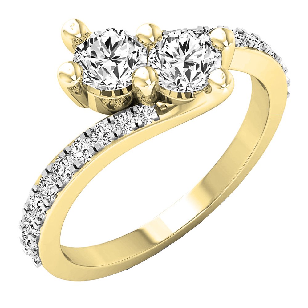 10K Solid Gold Round White Cubic Zirconia CZ Women's Two Stone Engagement Ring - Dazzlingrock Collection | Elegant Promise Ring for Proposals, Anniversaries & Special Occasions