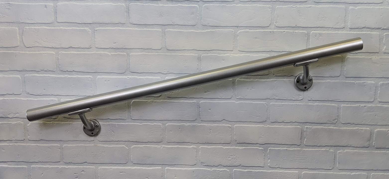 OHR 4' Silver Handrail Section with Mounts - USA Made Stair Railing - Easy Installation for Indoor & Outdoor Stairs, Porch, Deck - Perfect for Home Safety and ADA Compliance