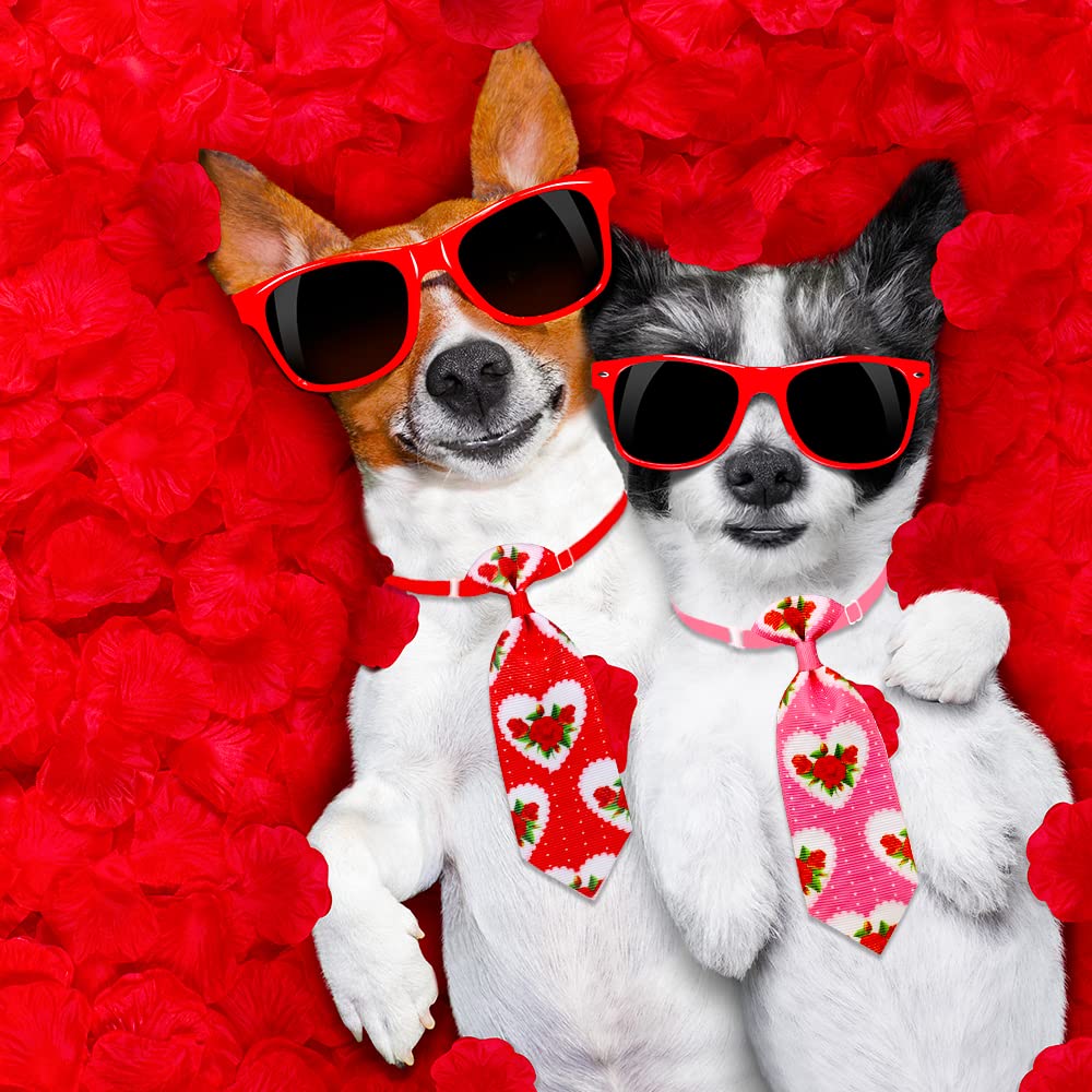 18pcs Valentine's Day Dog Neck Ties - Bulk Adjustable Pink & Red Small Dog Collar Ties with Rose Kiss Pattern | Cute Pet Grooming Accessories for Holidays, Parties & Photo Shoots