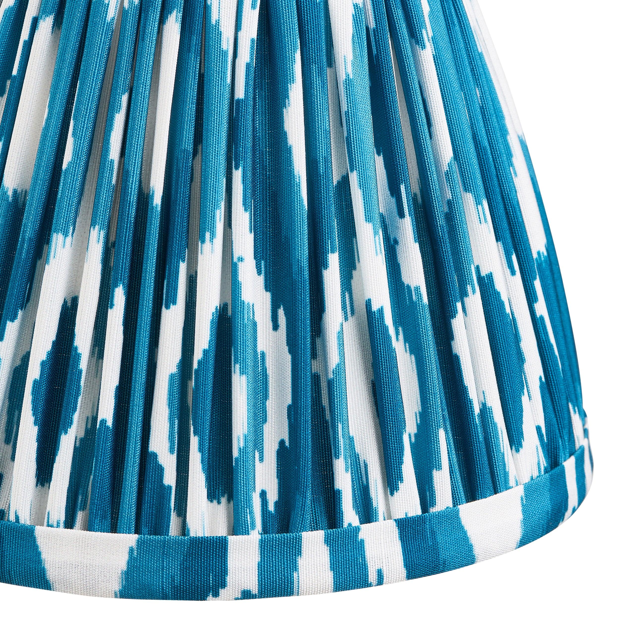 Brass Wall Light with Dome Arc Design & 16cm Ikat Marlin Blue Shade - Perfect for Bedroom, Living Room, and Hallway Lighting Decor