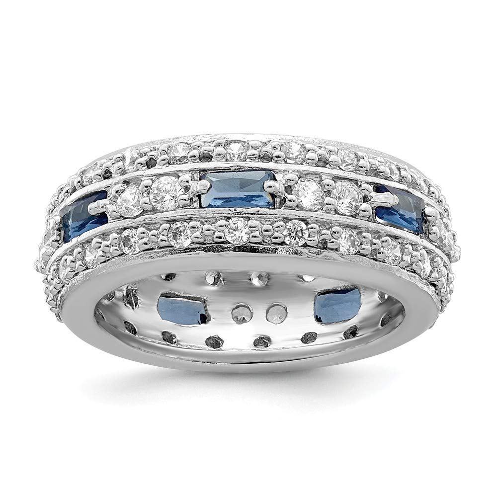 925 Sterling Silver Dark Blue & Clear Cubic Zirconia CZ Band Ring - 7mm Wide, Durable & Hypoallergenic - Perfect for Weddings, Anniversaries & Everyday Elegance