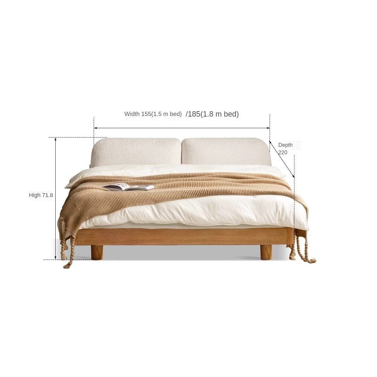 Premium Oak Solid Wood Lamb Fleece Soft Suspension Cream Bed - Cozy & Supportive Sleeping Solution for Modern Bedrooms, Guest Rooms & Nursery Decor