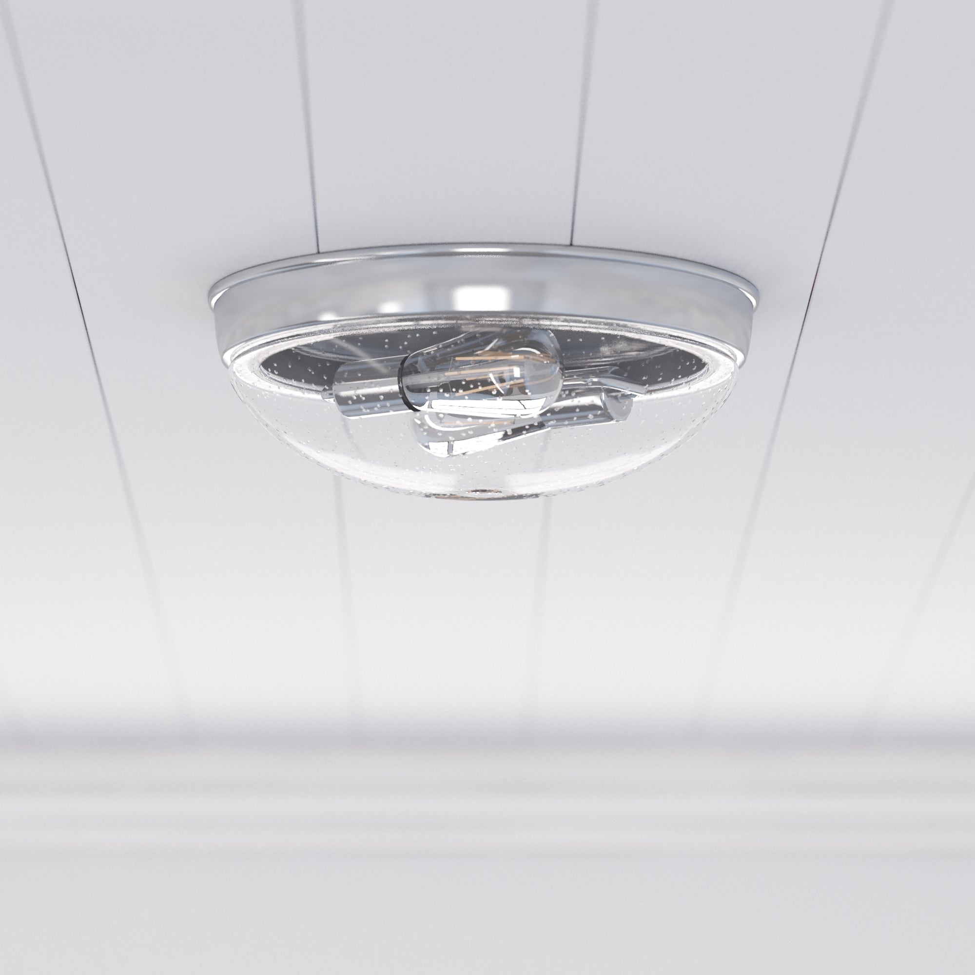 Madalyn Dome Flushmount Light Fixture - Clear Seeded Glass with Brushed Nickel Finish | Modern Ceiling Lighting for Bedroom, Kitchen & Hallway