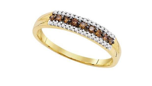10Kt Yellow Gold Women's Brown Diamond Band Ring - 1/5 Cttw, Elegant Stackable Ring for Everyday Wear, Anniversary & Wedding Gift