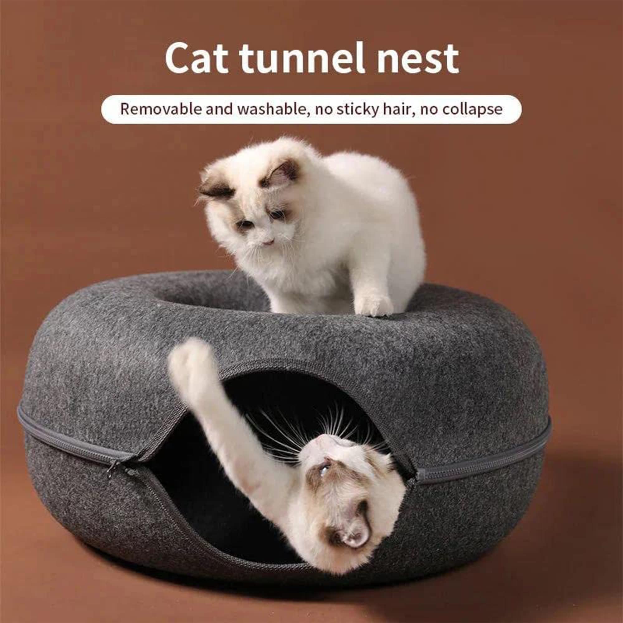 Soft Felt Cat Tunnel Bed - Removable & Washable Donut Cat Nest for All Seasons - Semi-Closed Pet Bed for Cats & Small Dogs - Perfect for Playtime, Napping & Cozy Hideaways