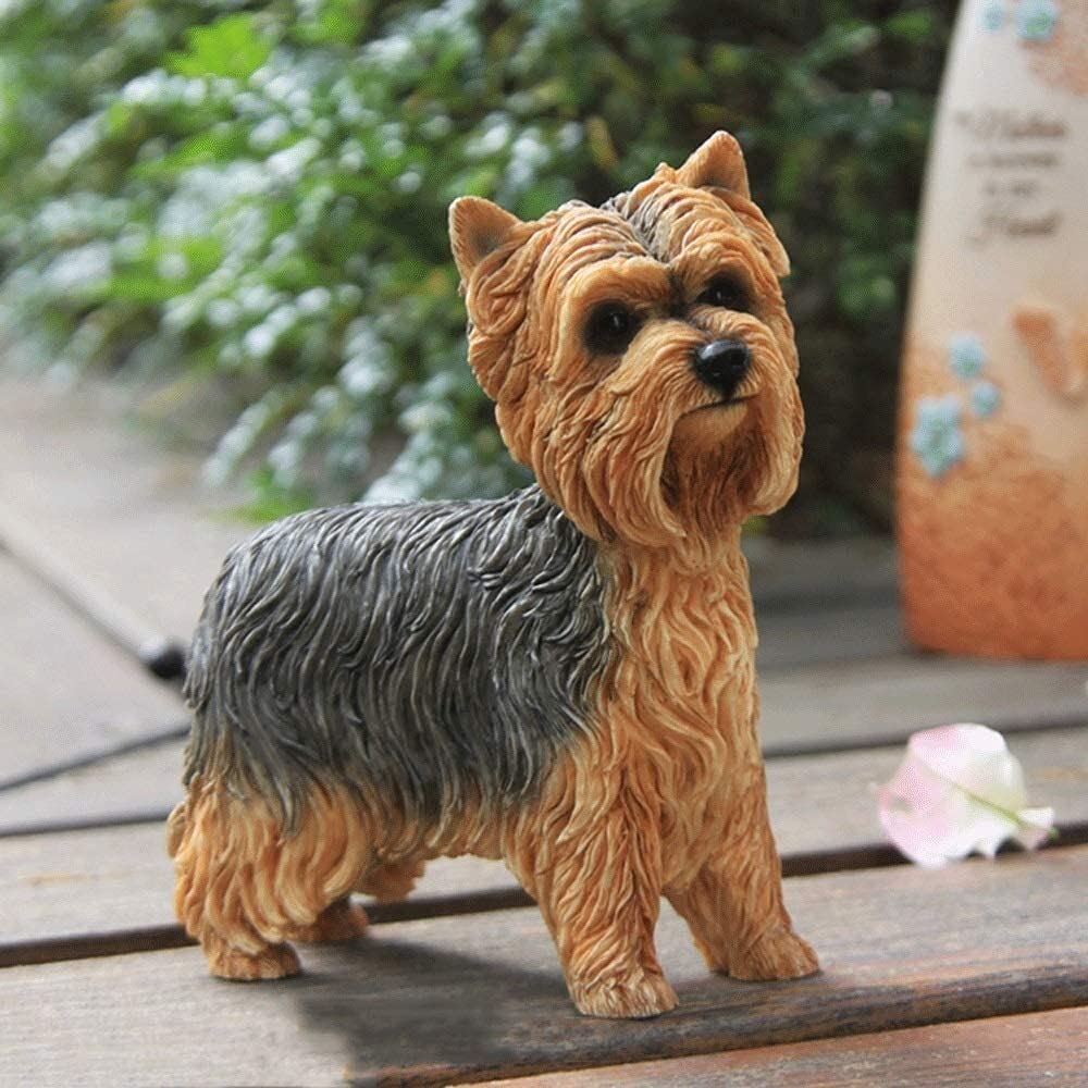 Realistic Yorkshire Terrier Dog Model - 9x4x7.5cm Resin Standing Dog Figure for Home Desktop Decor, Car Dashboard Display, Craft Collection & Pet Lover Gift