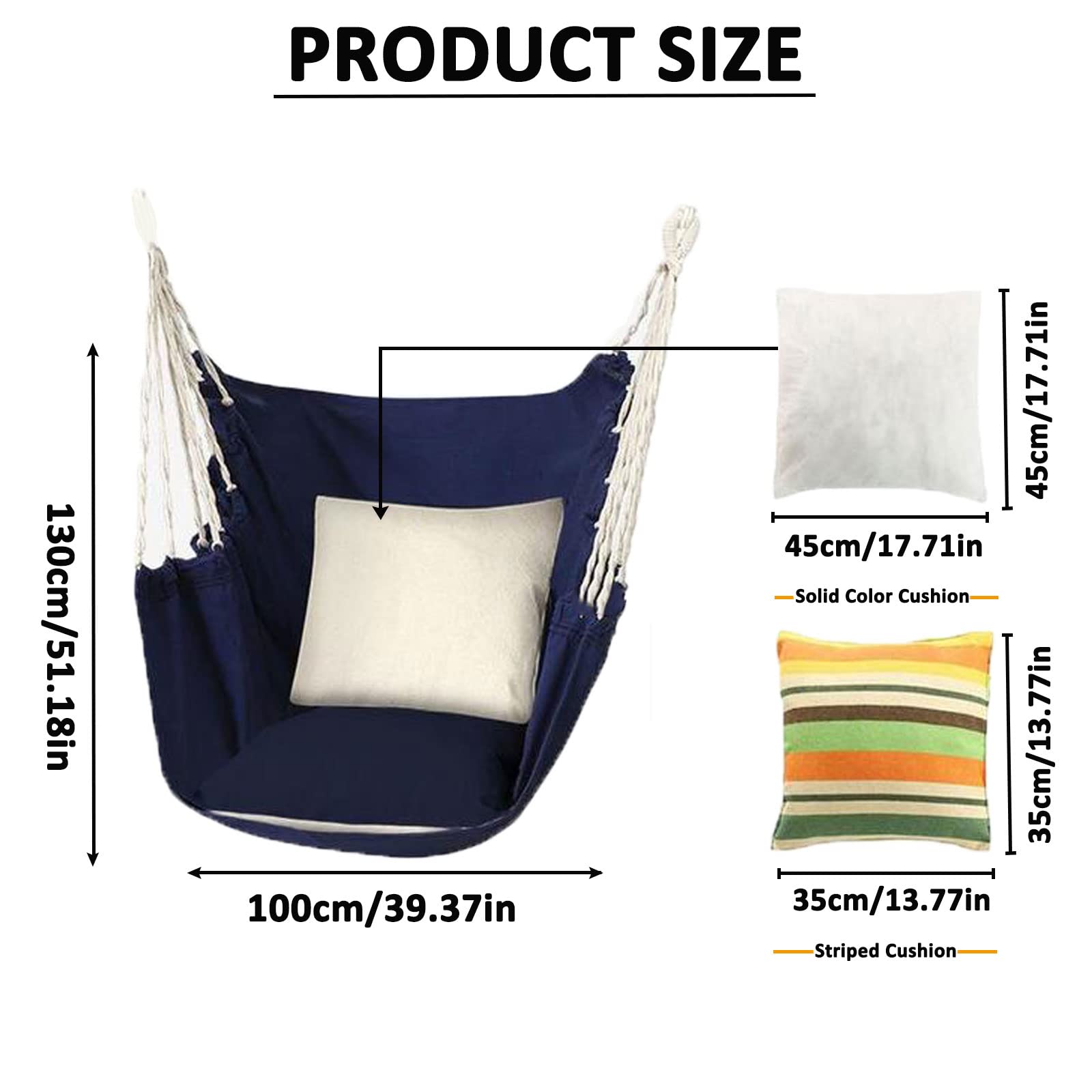 SRHWBF Oversized Hanging Hammock Chair with 2 Comfortable Cushions - Indoor/Outdoor Rope Swing Seat for Bedroom, Patio, Garden & Balcony Relaxation (Grey)