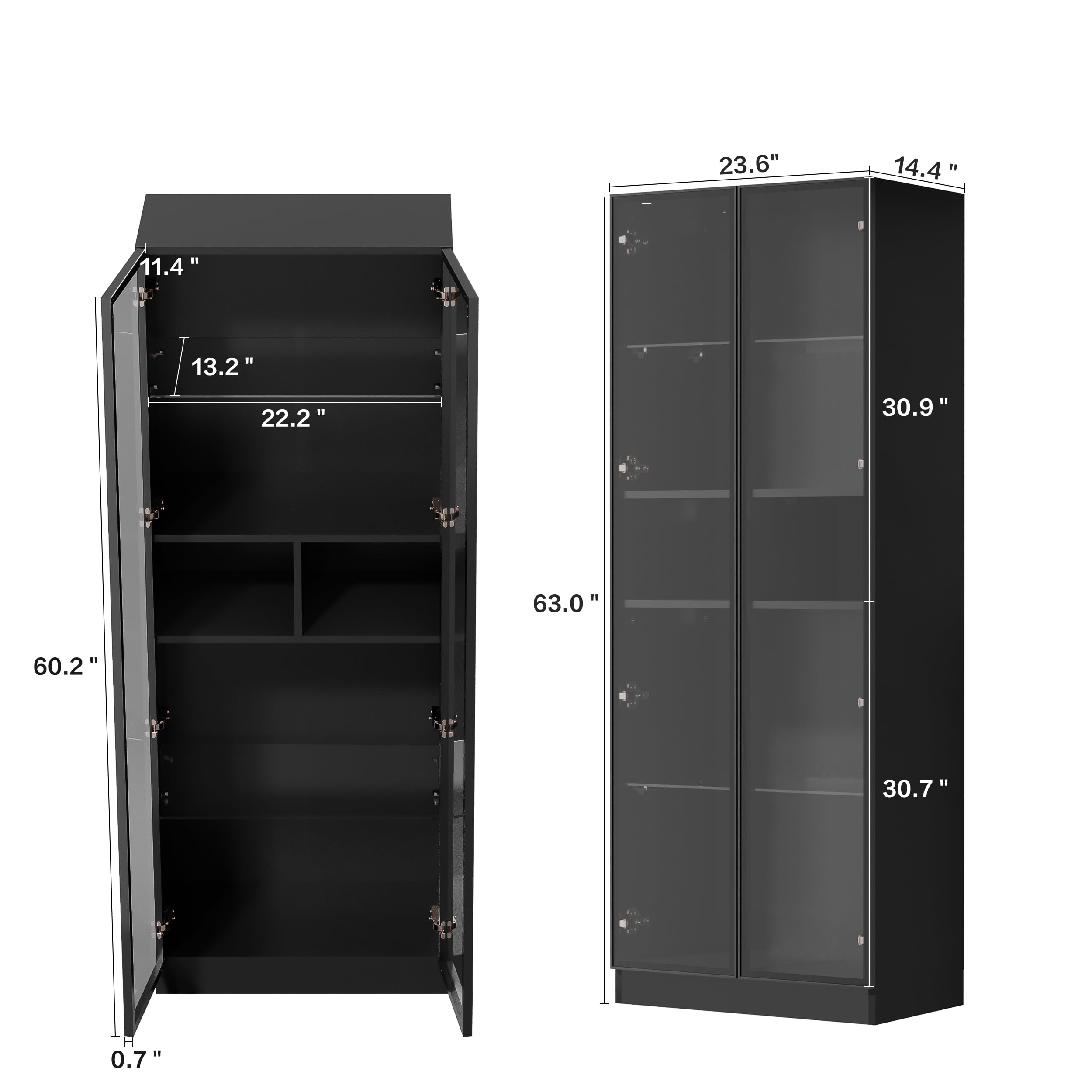 5-Tier Glass Display Cabinet with LED Lights - Aluminum Alloy Frame & 2 Glass Partitions - Black Trophy Case for Collectibles, Awards & Memorabilia - Perfect for Home, Office or Retail Store Displays