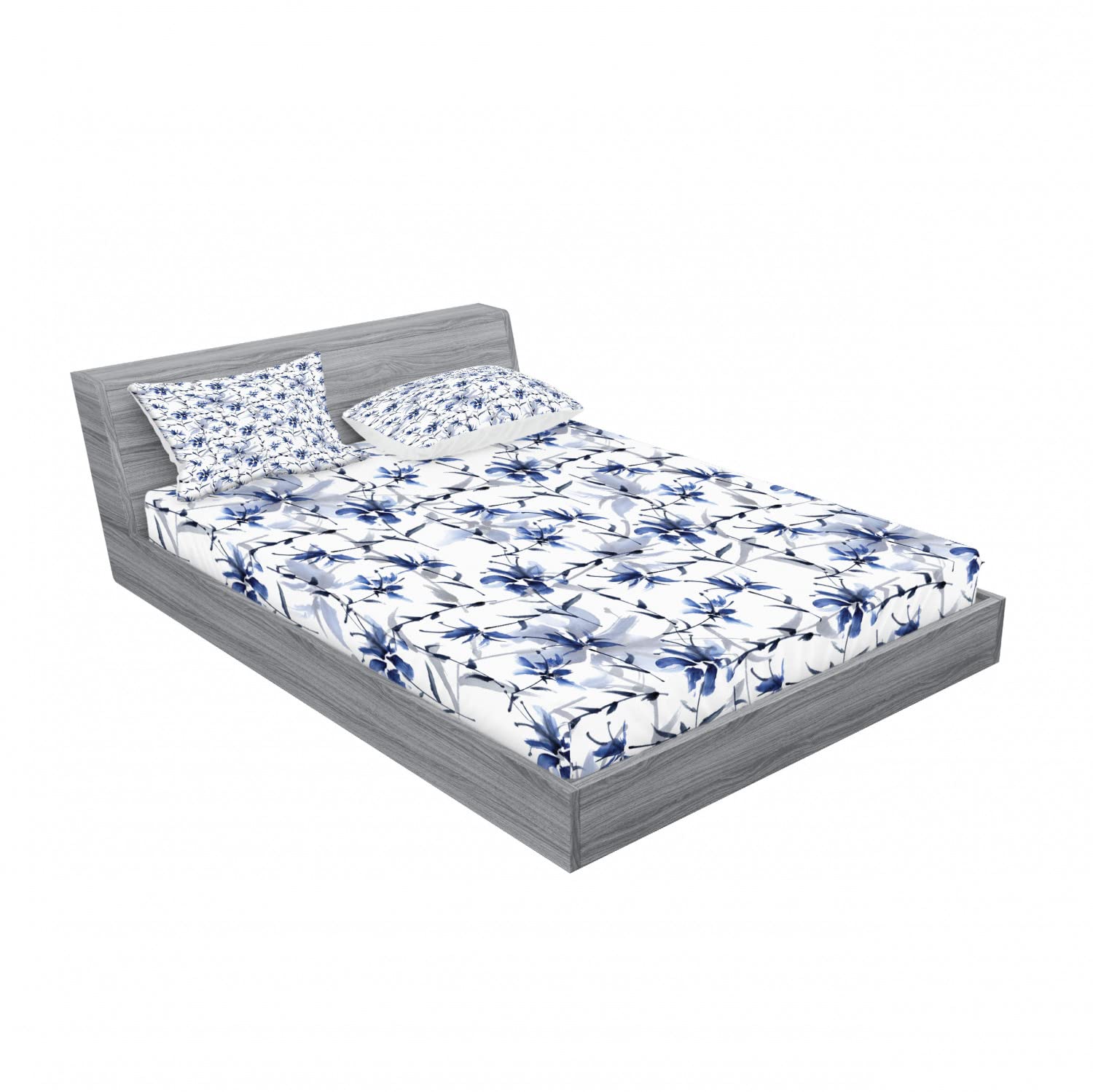 Ambesonne Traditional 2-Piece King Size Bedding Set - 2 Fitted Sheets & 4 Pillow Shams in Elegant Blue Ink Pattern | Luxury Bedroom Decor for Master Bedroom, Guest Room & Vacation Homes