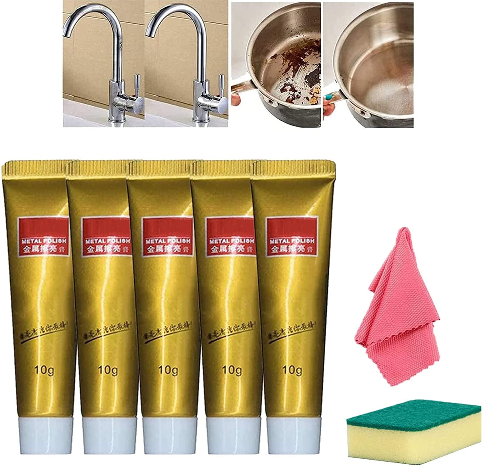 2022 Premium Metal Polishing Paste - Ultimate Stainless Steel Polish Cream | All-Metal Restorer & Rust Remover for Brass, Chrome, Aluminum | 10-Piece Kit for Jewelry, Cutlery, Automotive & Home Appliances Care