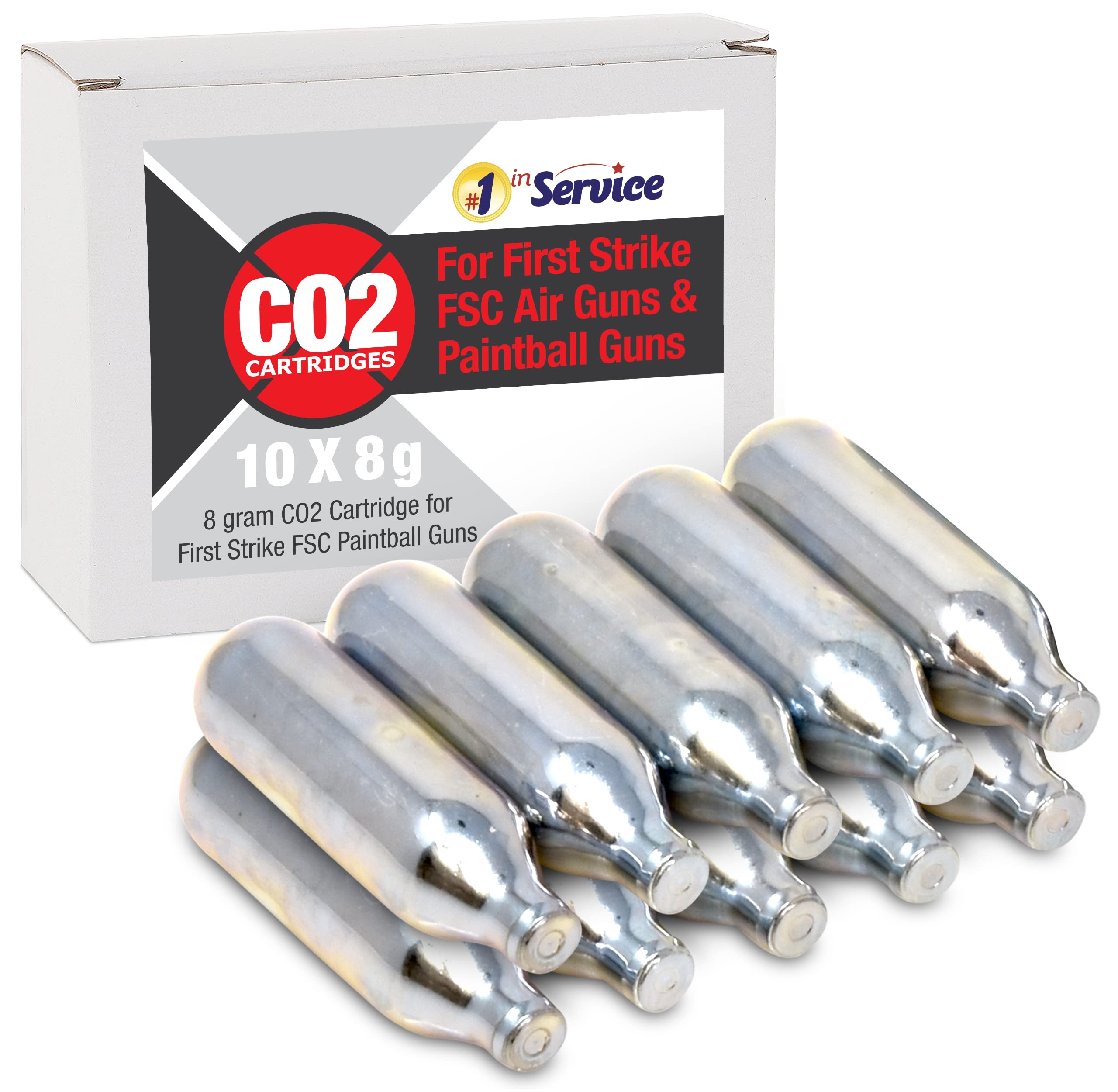 10-Pack 8g CO2 Cartridges for First Strike Paintball Pistols - High Grade, 2.5