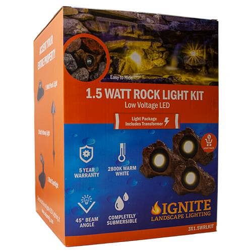 Anjon 3 LED Rock Light Kit with Transformer & Photocell - 3X1.5WRLKIT - Waterproof Landscape Lighting for Garden, Pathway, and Outdoor Decor