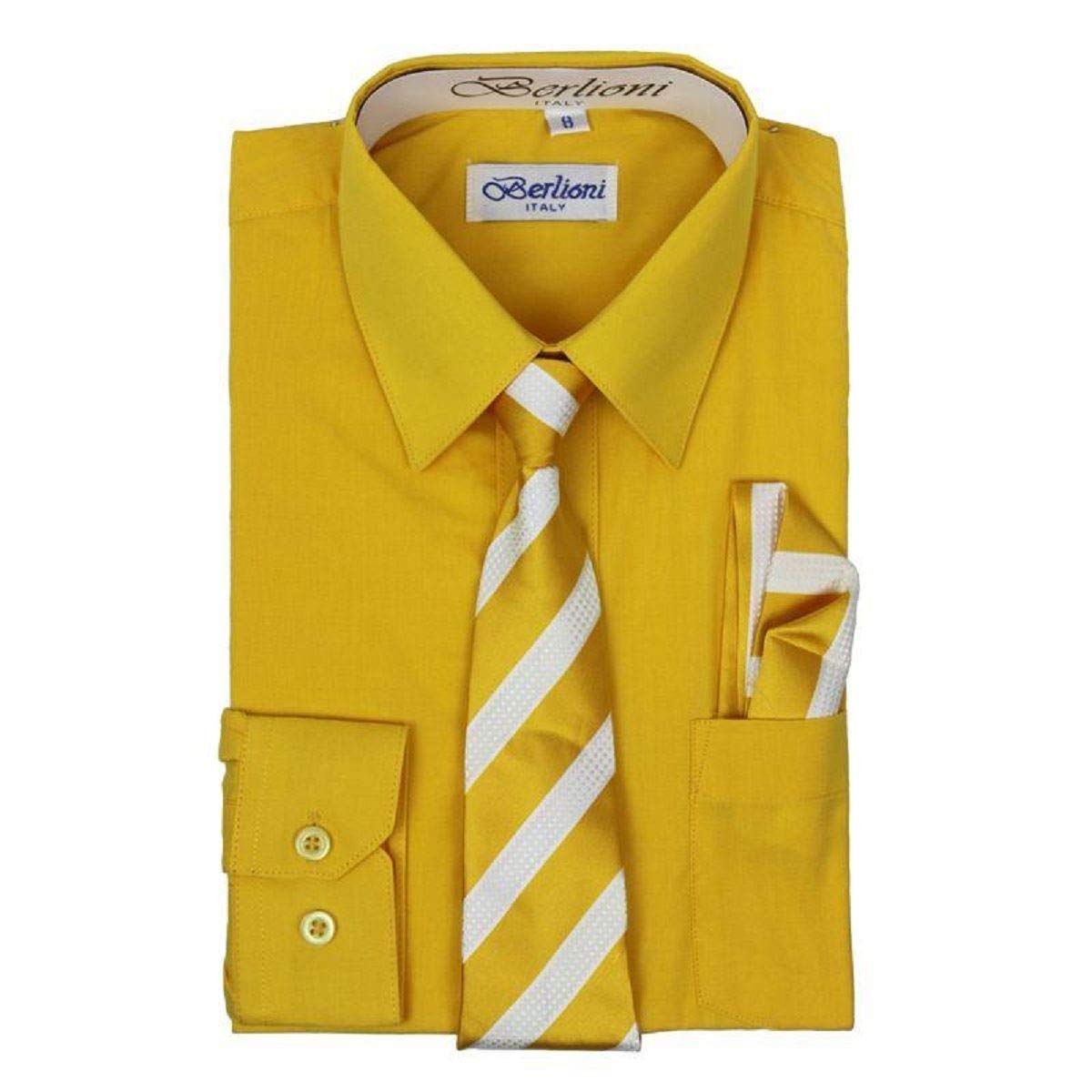 Italian Toddler Boys' Long Sleeve Dress Shirt Set with Tie & Pocket Square - Formal Occasions, Church, Weddings & Family Photos