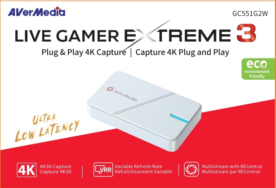 AVerMedia GC551G2 Live Gamer Extreme 3 White - 4K Capture Card for Streaming, 1440p120 Video Capture Device for PS5, Xbox Series X/S, Nintendo Switch, PC | Compatible with Twitch, OBS, Windows & Mac | Perfect for Game Streaming, Live Broadcasts & Content Creation