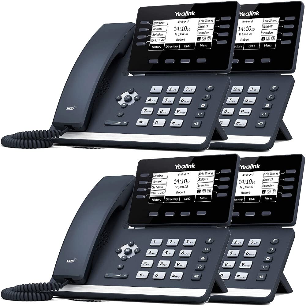Yealink SIP-T53W Business VoIP Phone System - 4 Phone Bundle with Voicemail, Auto Attendant, Call Recording | Includes 1 Year Free TWAComm.com Service | Ideal for Office, Remote Work & Small Business Communications