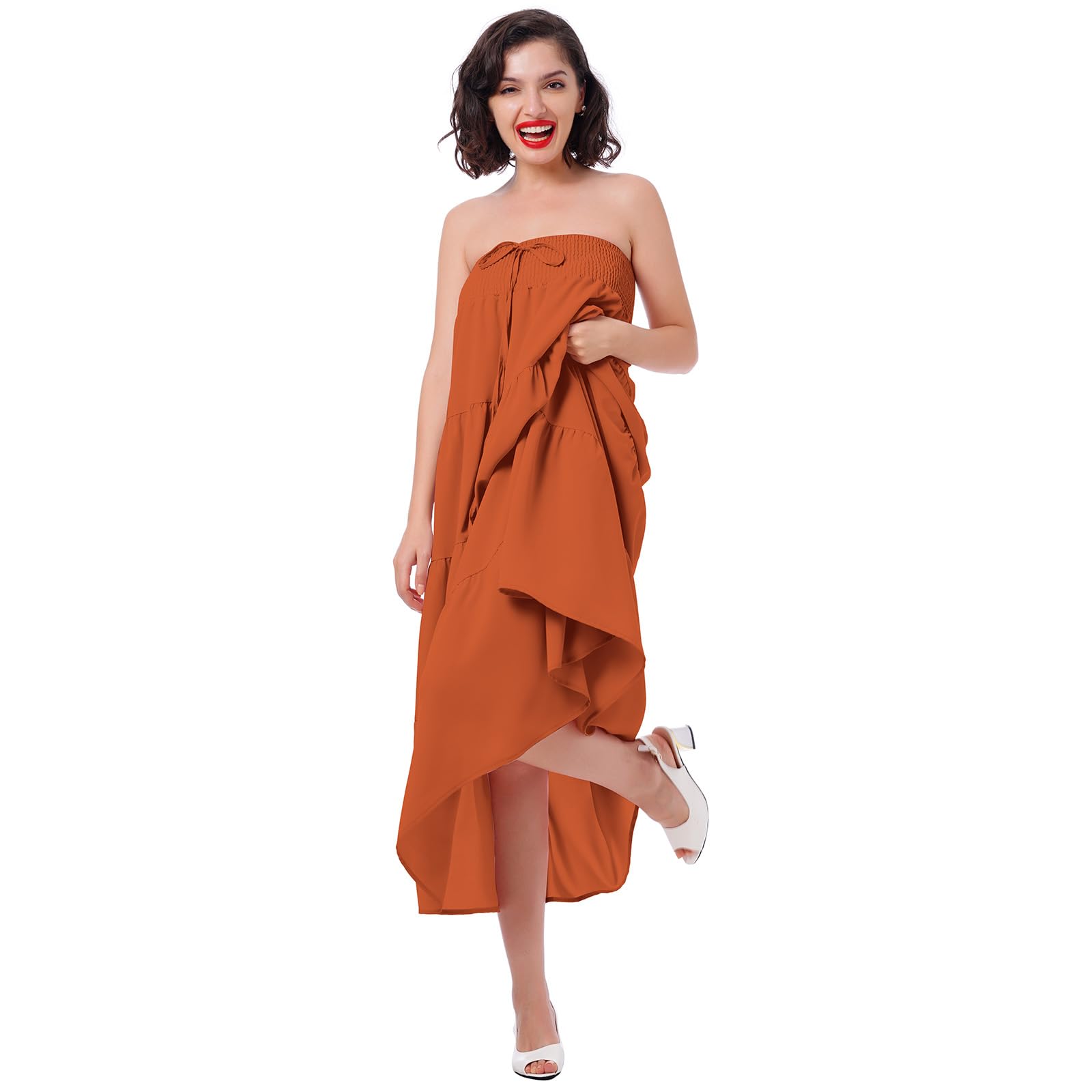 Boho Elastic Waist A-Line Ruffle Maxi Skirt Dress for Women - Convertible Beach Skirt with Drawstring, Chiffon Pleated Long Skirt | Perfect for Summer Vacations, Beach Outings & Boho Fashion
