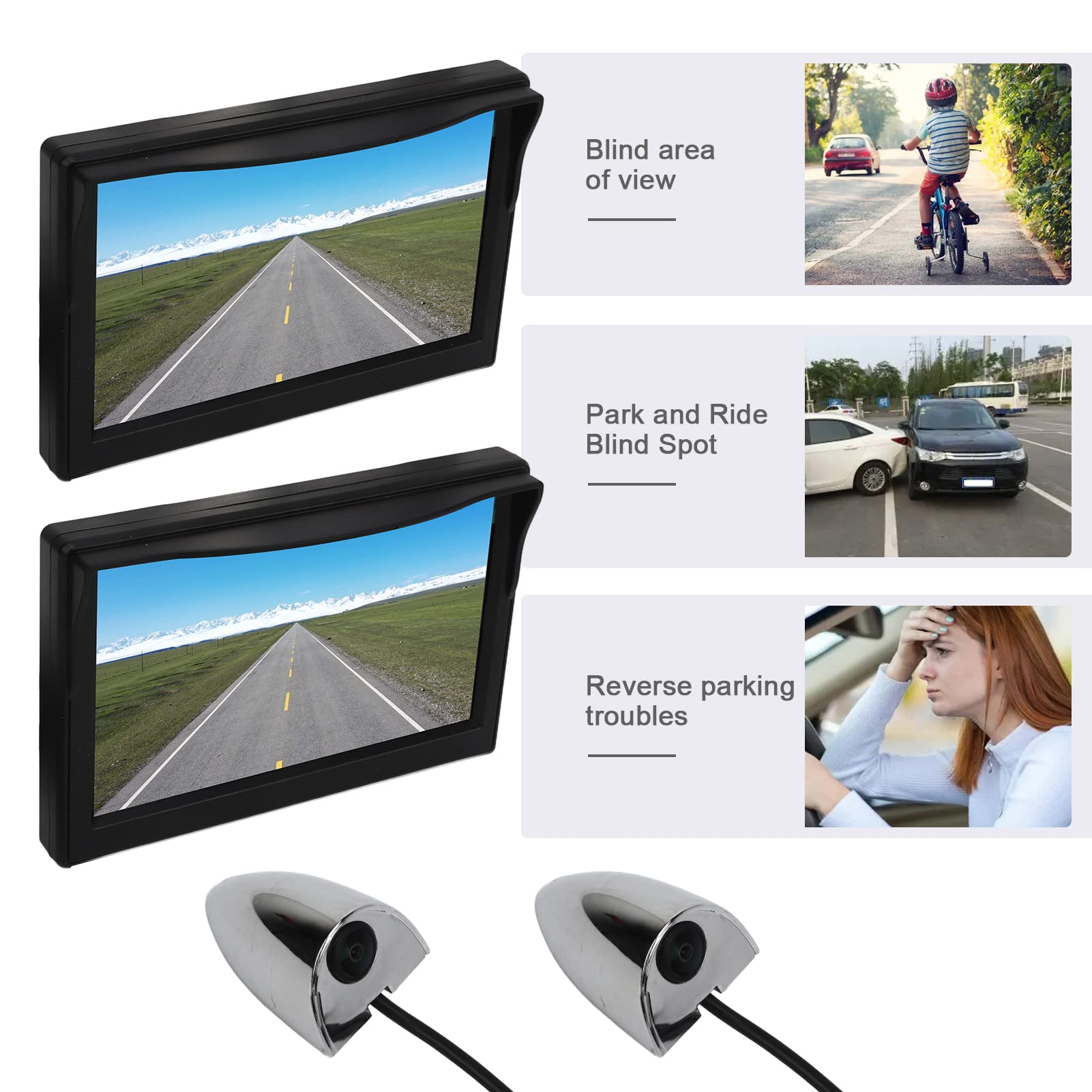 5 Inch TFT LCD Backup Camera System Kit, DC 12V-24V, 87° Horizontal & 62° Vertical Viewing Angle, IP67 Waterproof, Side View Monitor for Cars, Buses, Trucks - Perfect for Parking, Reversing & Blind Spot Safety