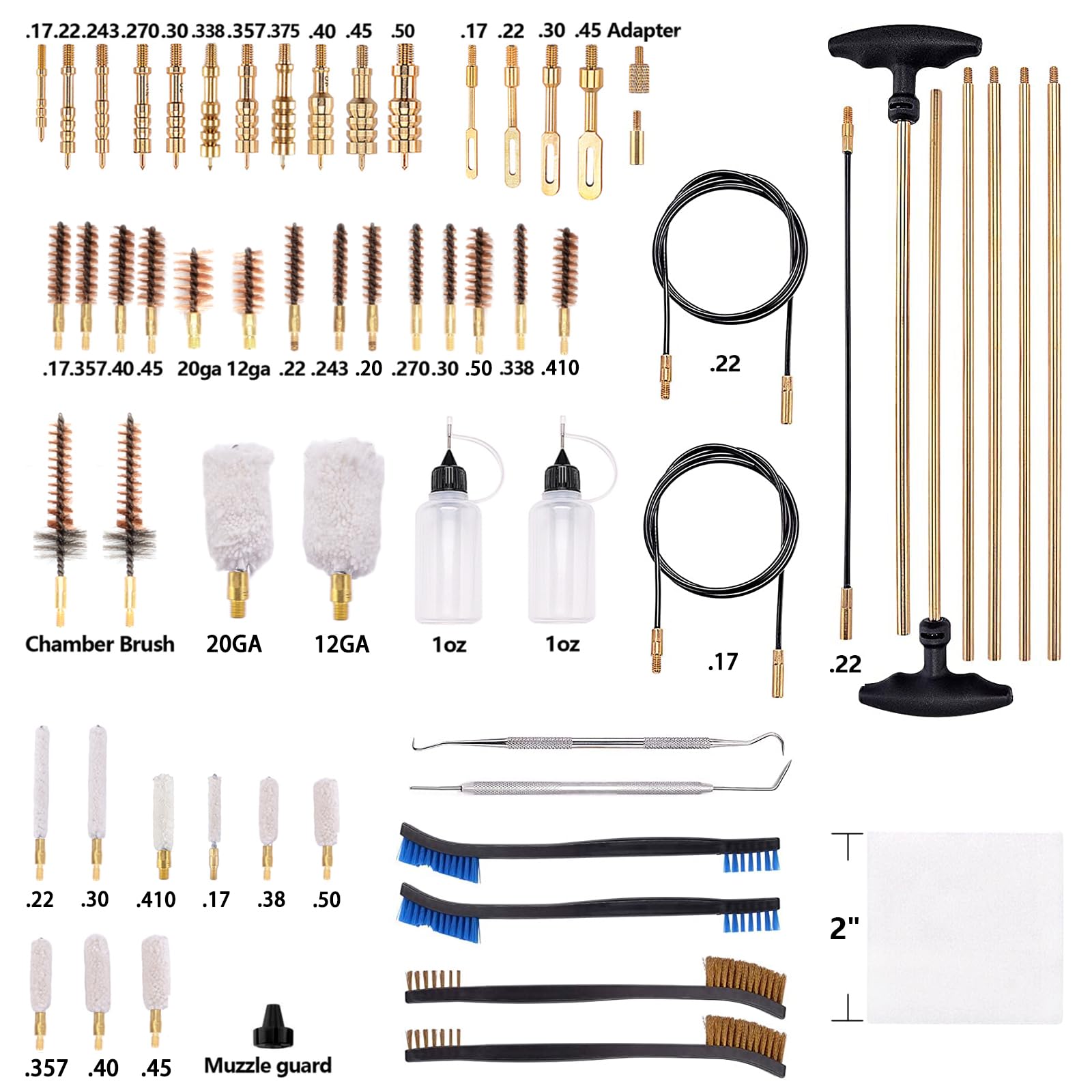 BOOSTEADY Pro Universal Gun Cleaning Kit - High-End Brass Brushes, Mops, Jags & Reinforced Rods for Handguns, Shotguns & All Firearms | Perfect for Home Maintenance, Hunting & Range Shooting