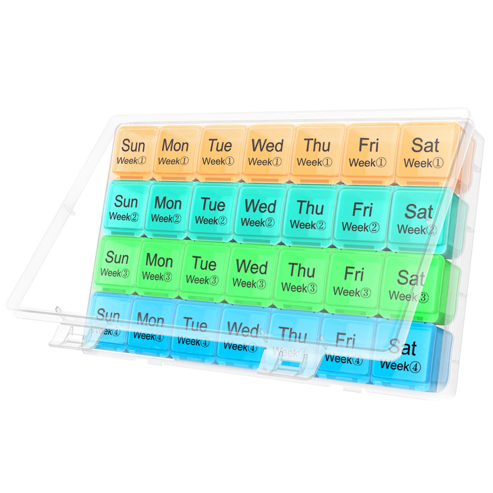 28-Day Large Monthly Pill Organizer with Extra Large Compartments | Weekly Medication Storage Case | Dust-Proof Travel Pill Box for Vitamins, Fish Oil & Supplements | Perfect for Home Use, Travel & Daily Health Management